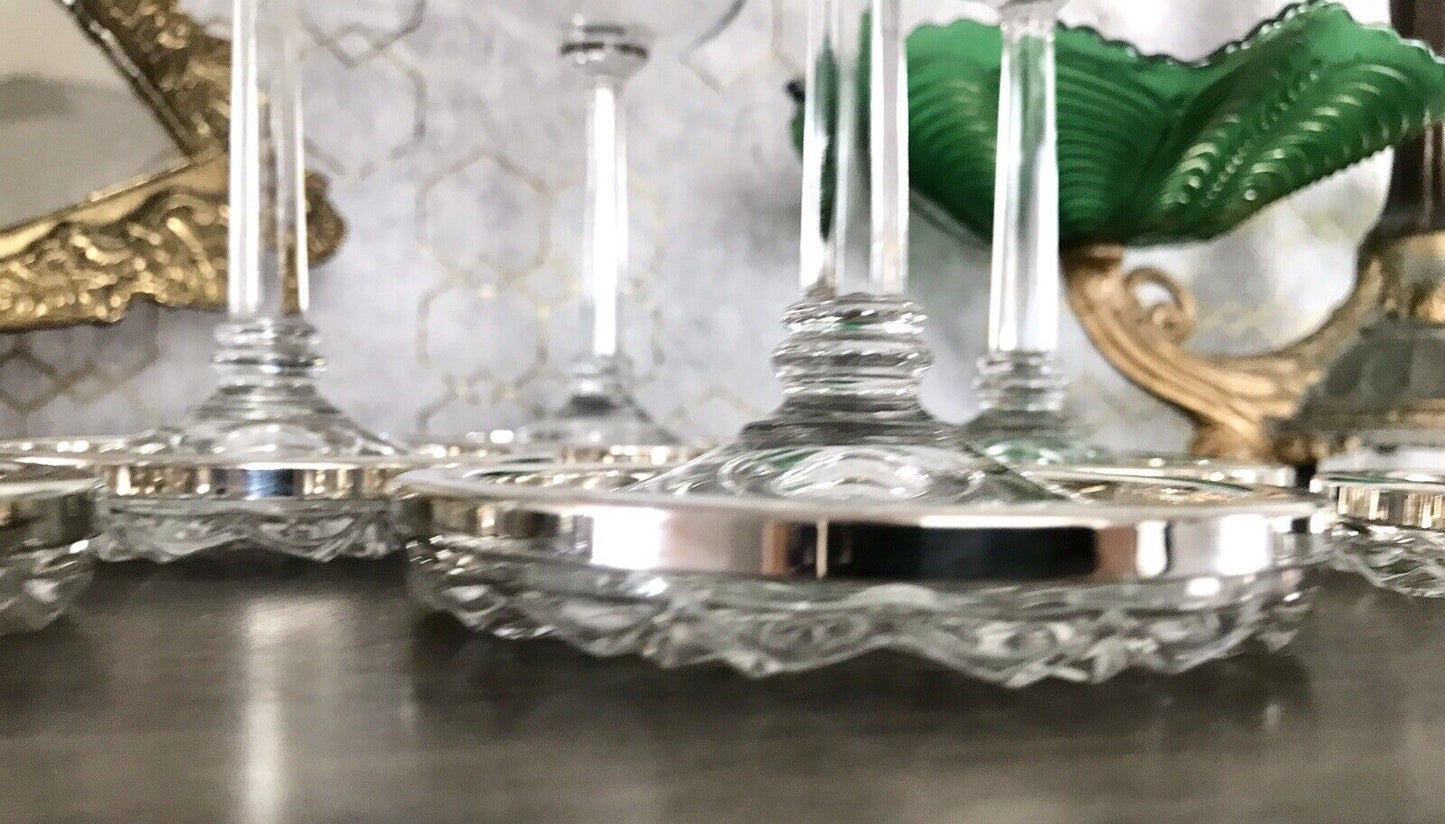 Vintage 6x Untersetzer für Weingläser Glas Kristallglas Bleikristall versilbert