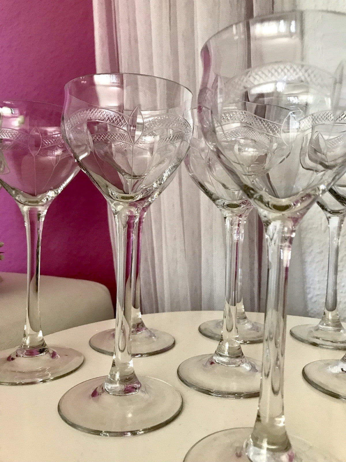Antik Weingläser 10x Gläser Jugendstil optisch gerippt Schliffdekor