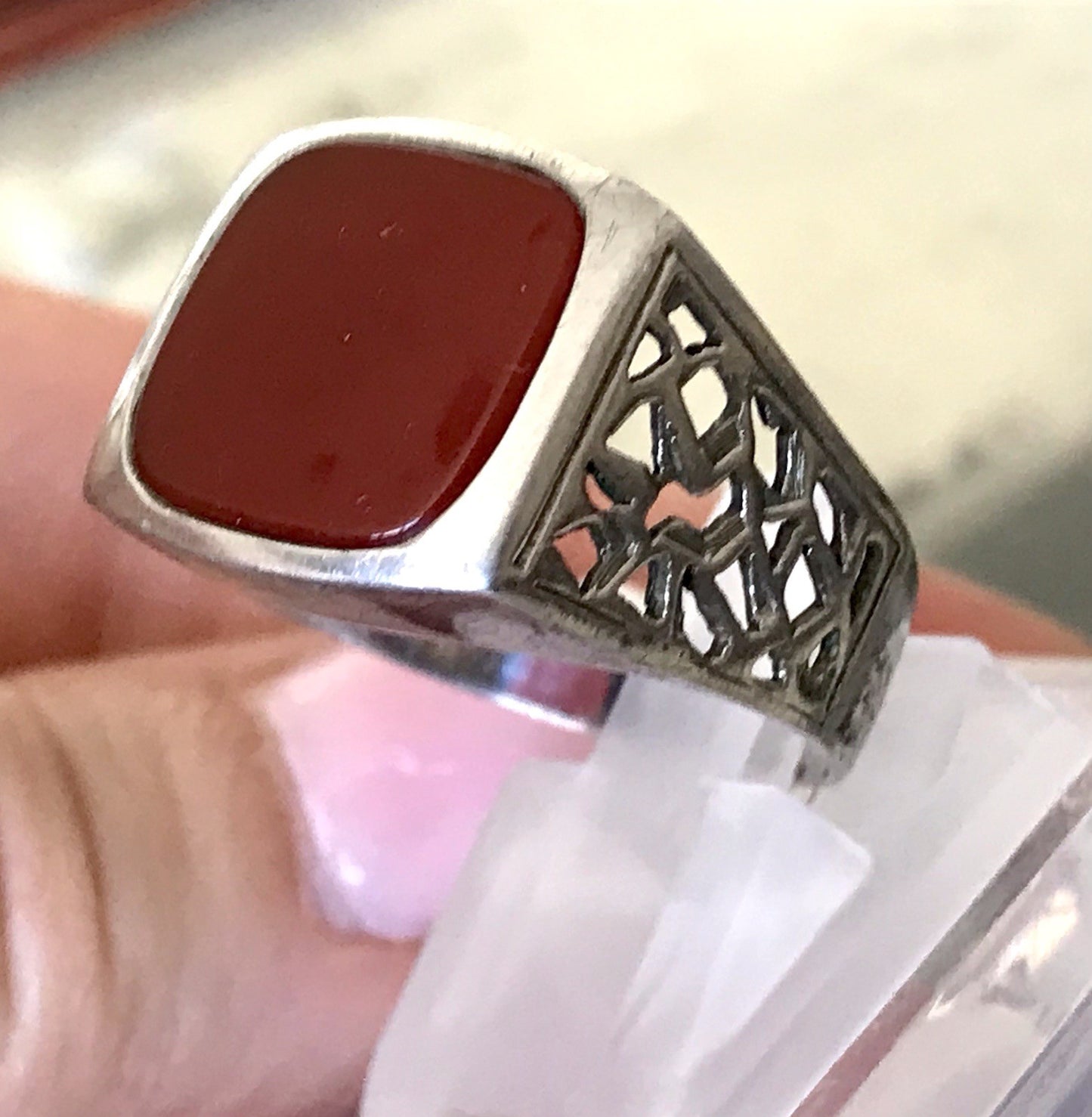 Antik alt Vintage Art Déco Herren RING Siegelring Karneol 835 Silber Gr.63