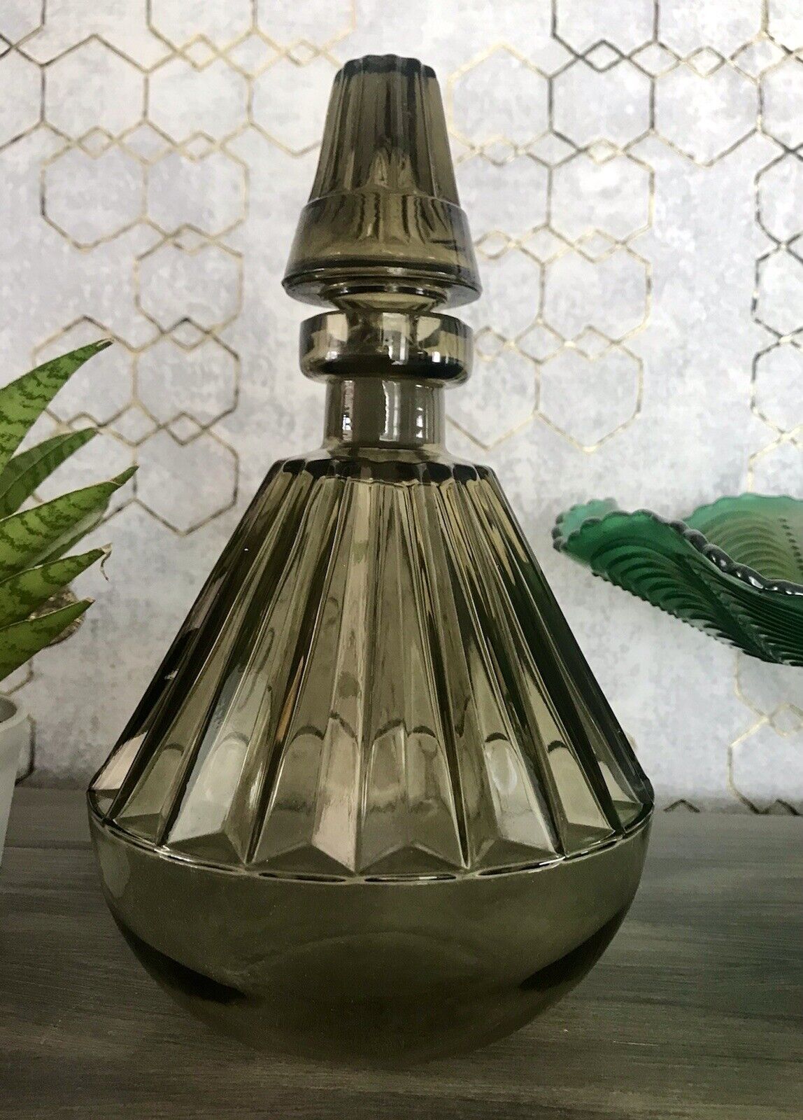 Antik Art Déco Bauhaus Glas Karaffe Dekanter Rauchglas wundervoll