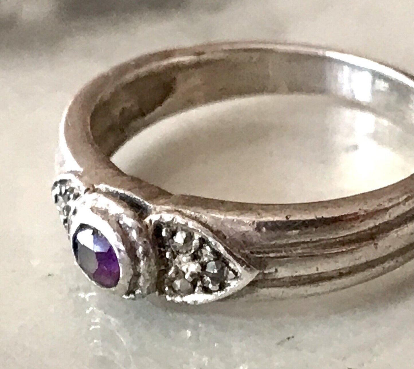 Antik Art Déco Damen Ring lila Stein Silber 925 Gr.55 56 Markasite