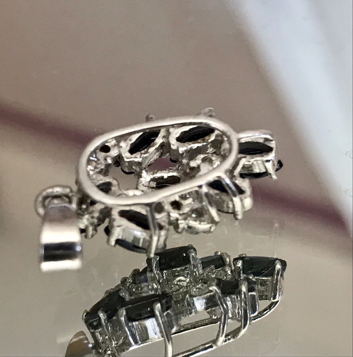 Antik Art Déco DAMEN 925 Silber Saphire? & farblose Steine Anhänger WUNDERSCHÖN!