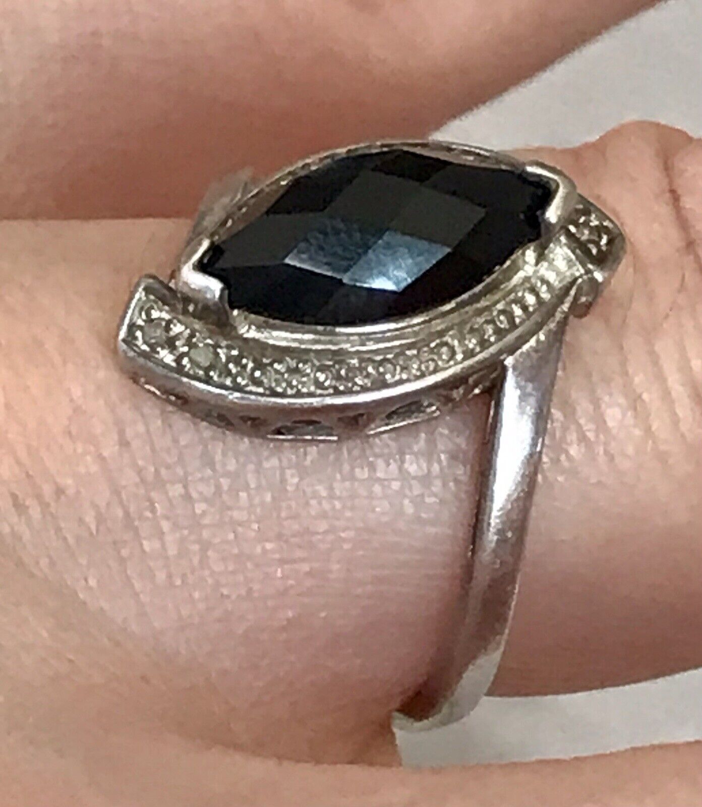 Vintage Onyx? DAMEN RING Silber 925 Gr.55 17,5 Schiffchen