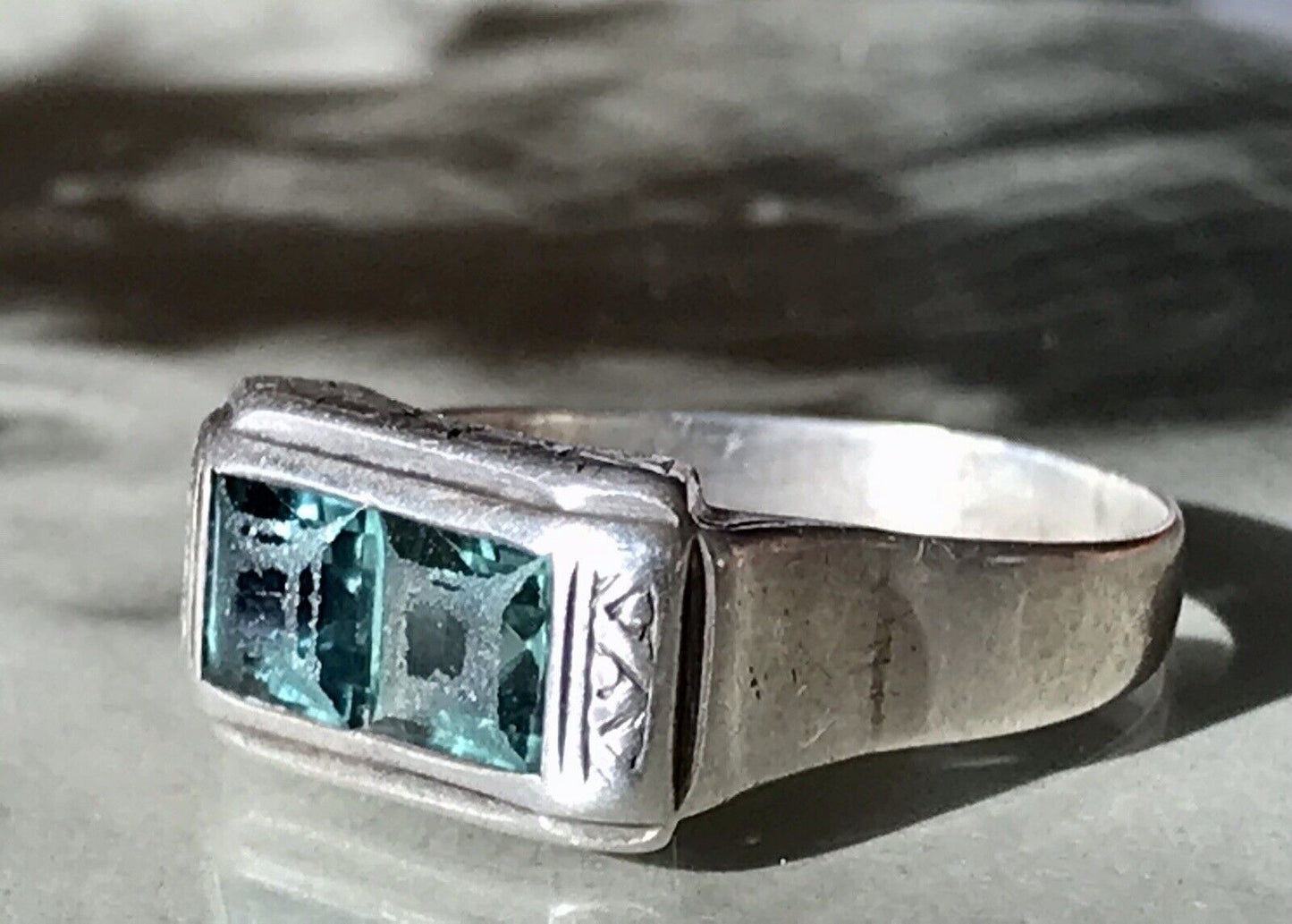 Antik Art Déco Unisex RING Silber Gr. 62 19,7 Blaugrüne Steine