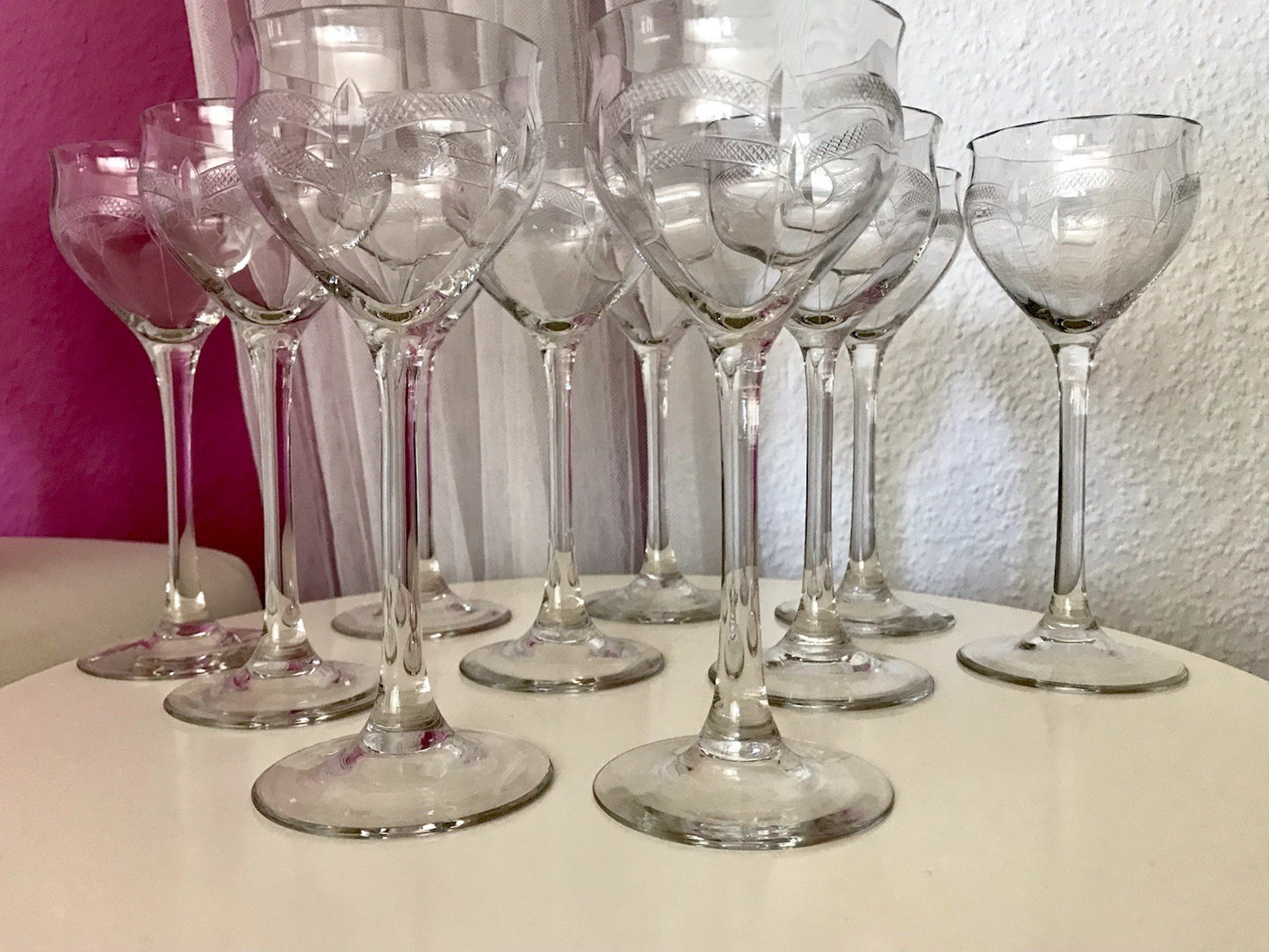 Antik Weingläser 10x Gläser Jugendstil optisch gerippt Schliffdekor