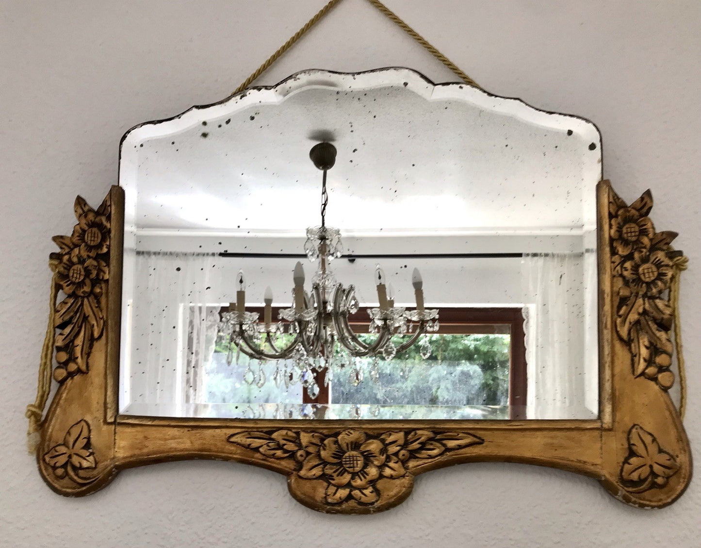 Antik französisch Spiegel facettiert ~1900 Art Noveau Holz Wandspiegel gold