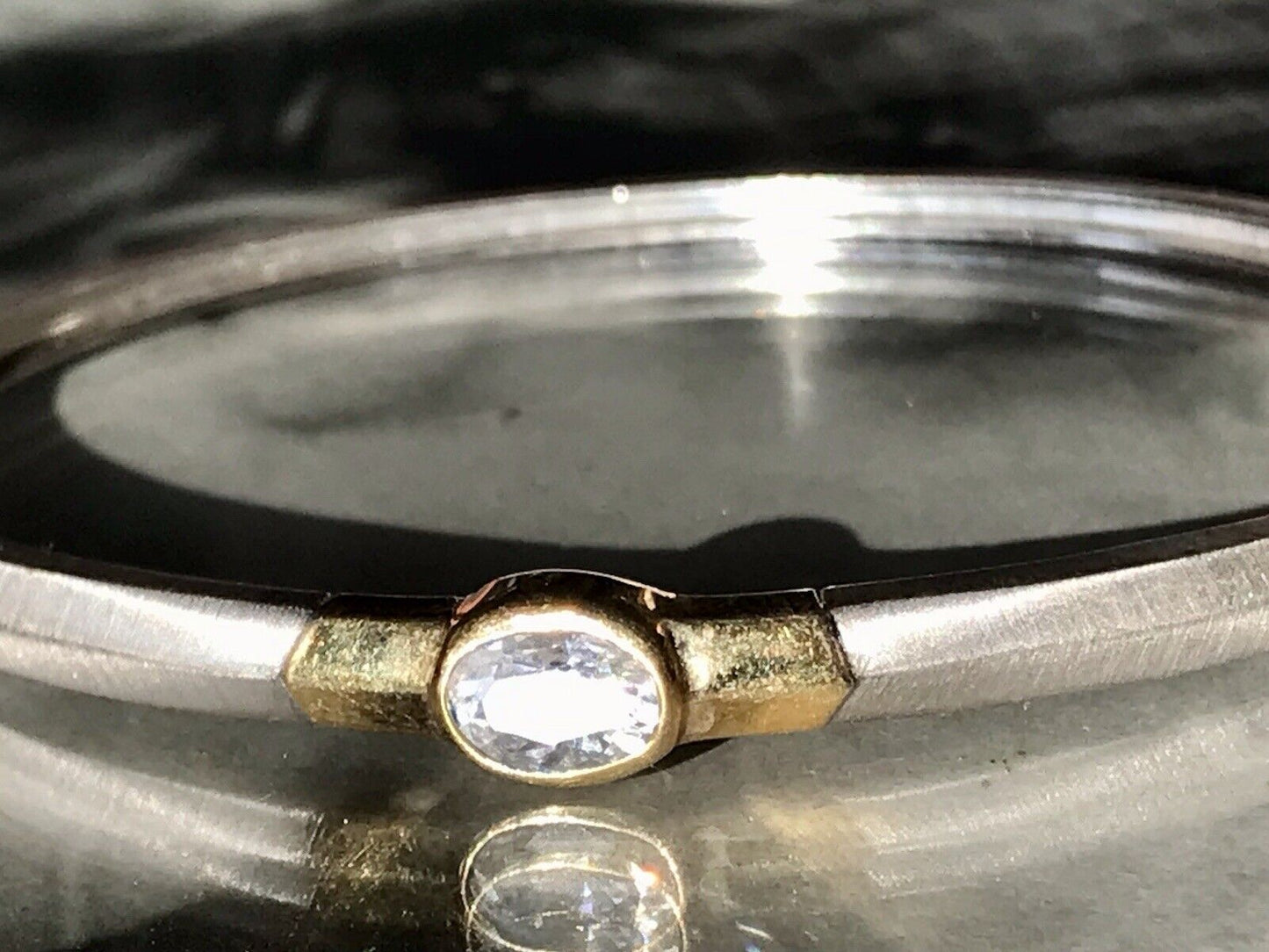 Alt Vintage Armband Armreif Klapp-Armspange 925 Silber teils vergoldet Stein FS
