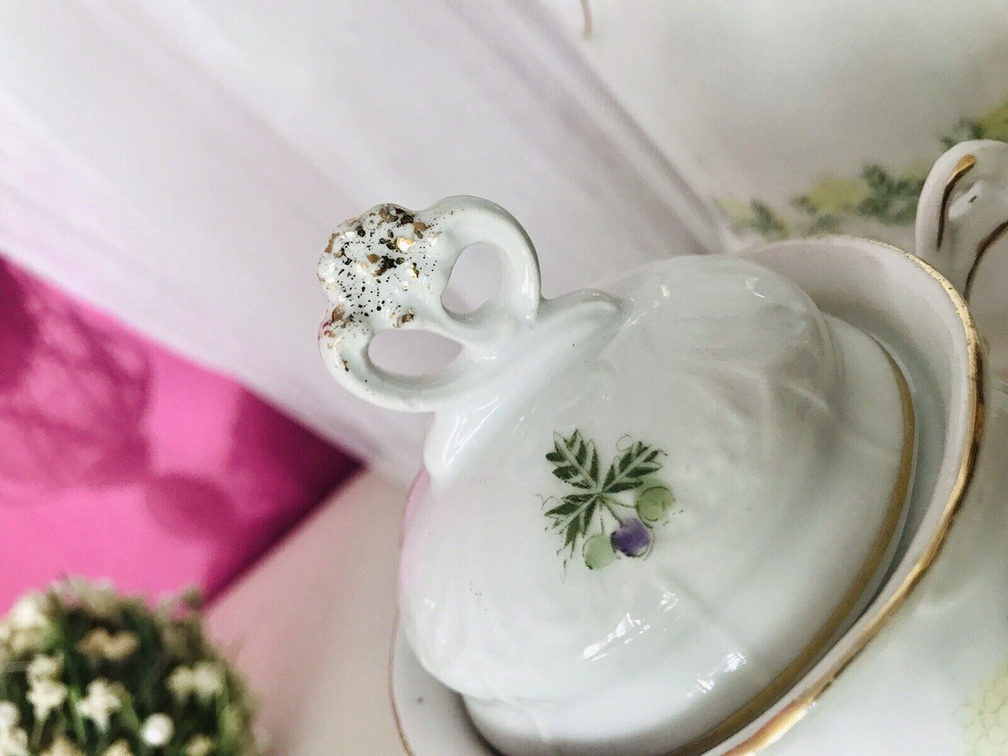 Antik Jugendstil Porzellan Kaffee Kernstück Kanne & Weihnachtsmotiv ! Ranken