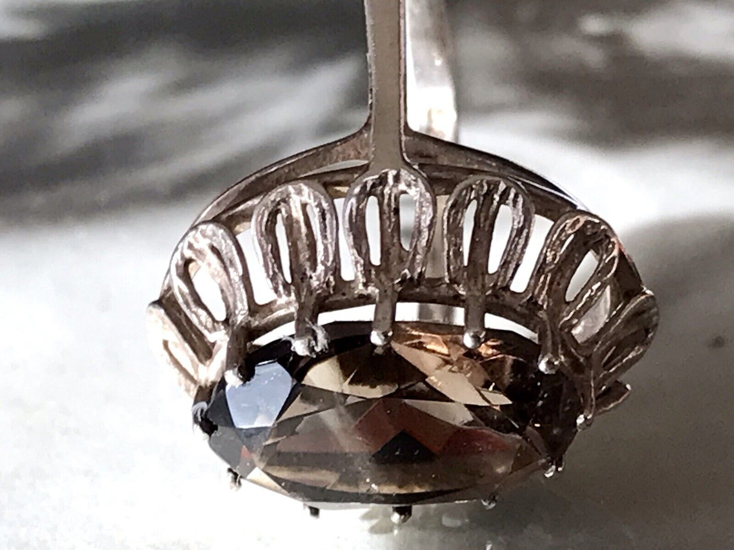 Vintage Edel Rauchquarz Stein DAMEN RING Silber 835 Gr.57 1,81