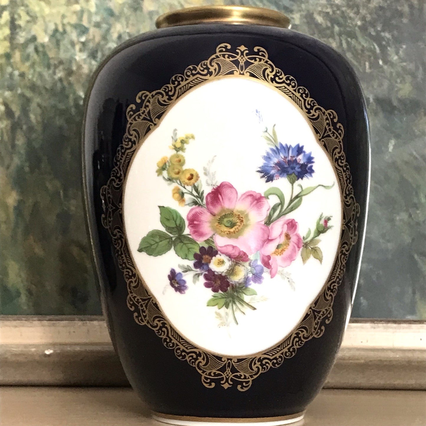 Vintage Alt 1 Porzellan Prunkvase Vase Echt Kobalt blau bunt Weimarer Porzellan