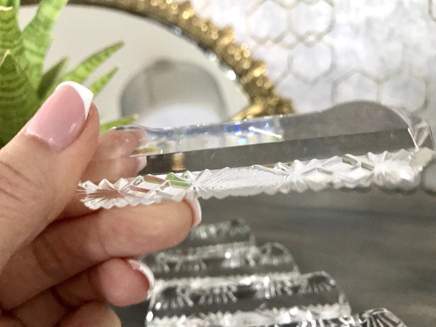Alt antik? 6 Art Déco Messerbänkchen Kristallglas Glas EDEL Schliff
