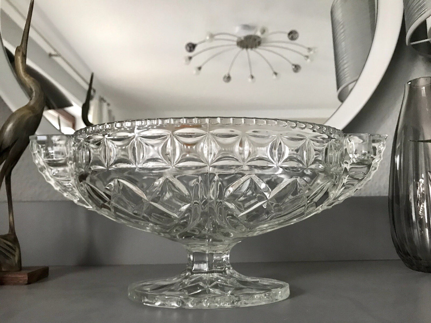 Antik Art Déco Pressglas Glas Schale Fußschale Tafelaufsatz England Jardiniere