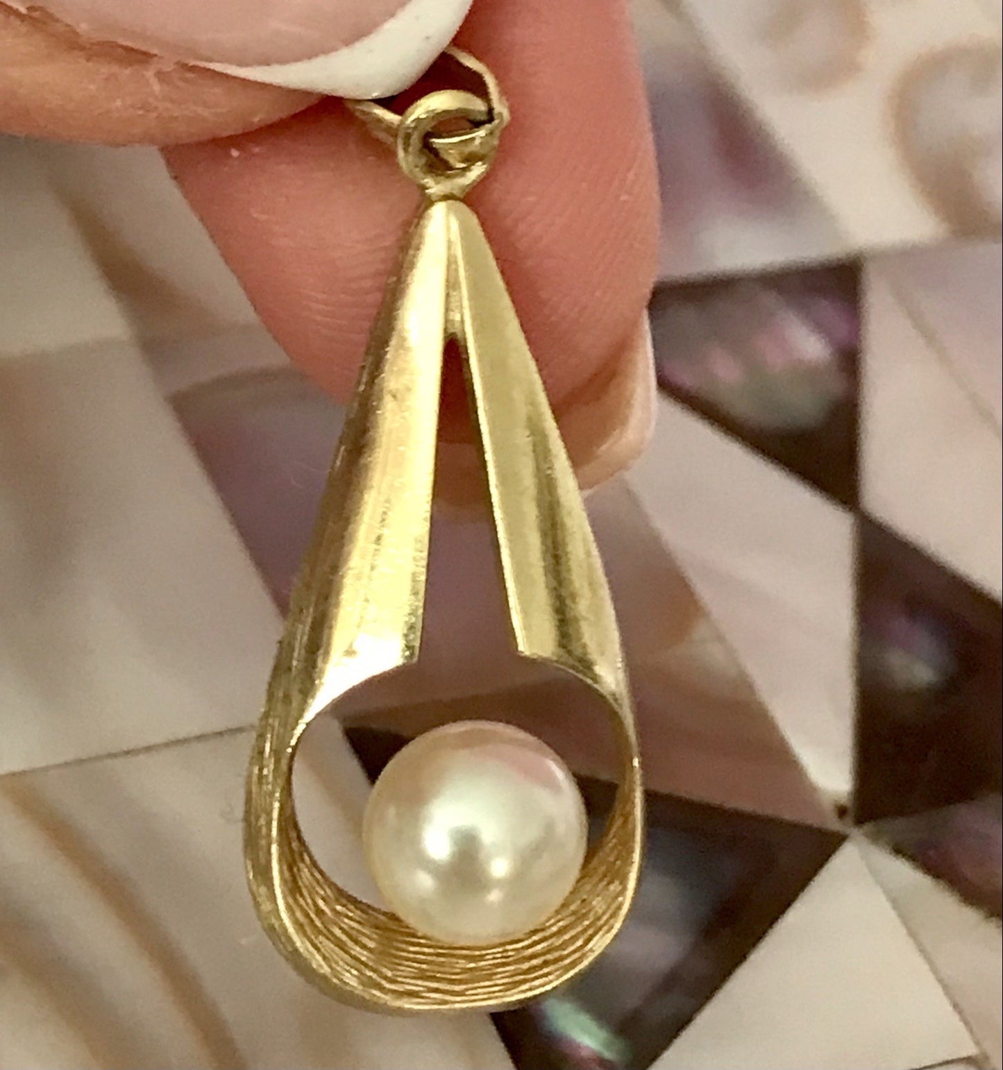 Vintage Designer Anhänger Perle Amerik. Doublè vergoldet