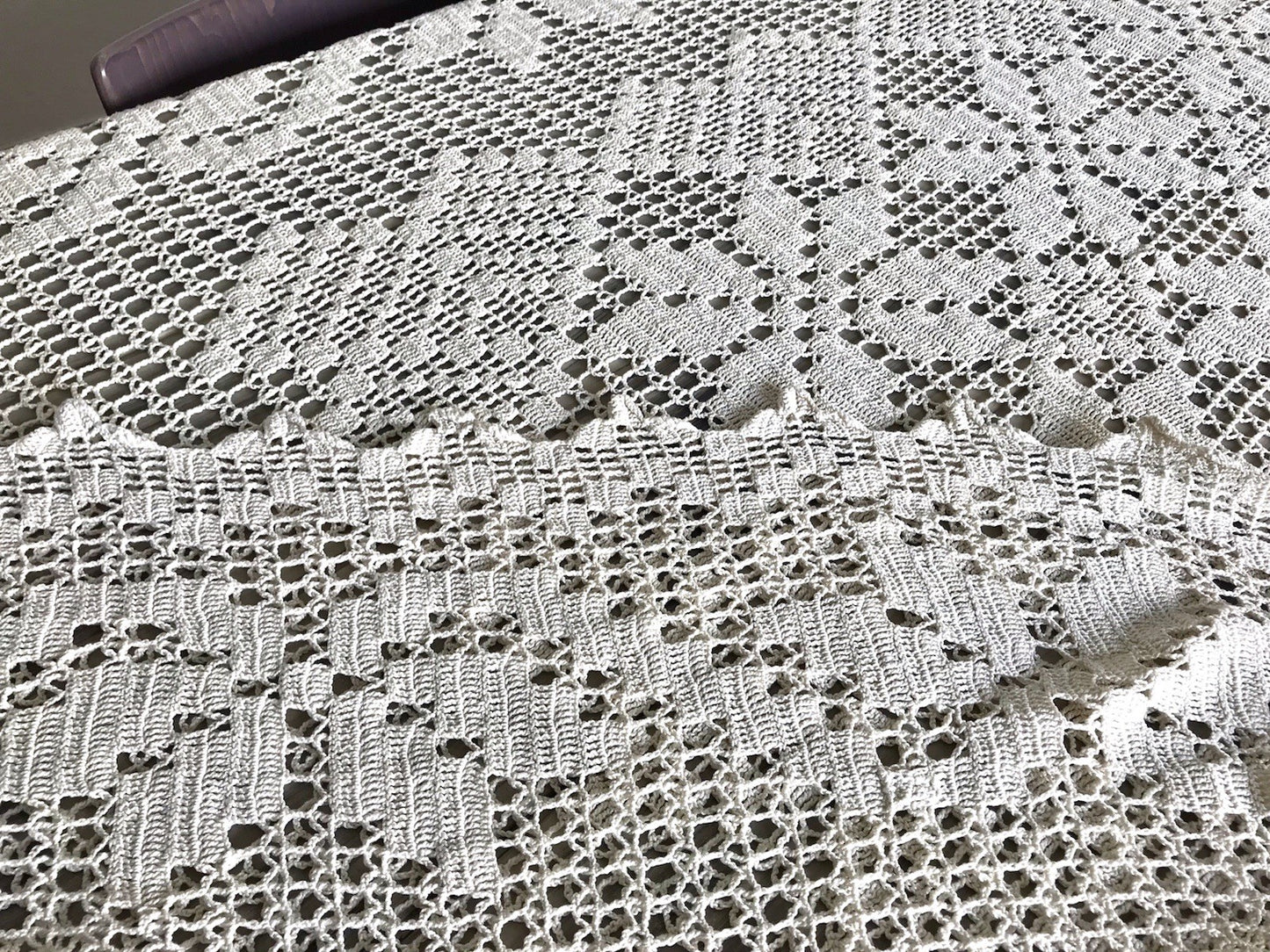 Antik Häkelspitze Tischdecke gehäkelt Creme Baumwolle Spitze Landhaus 170x145