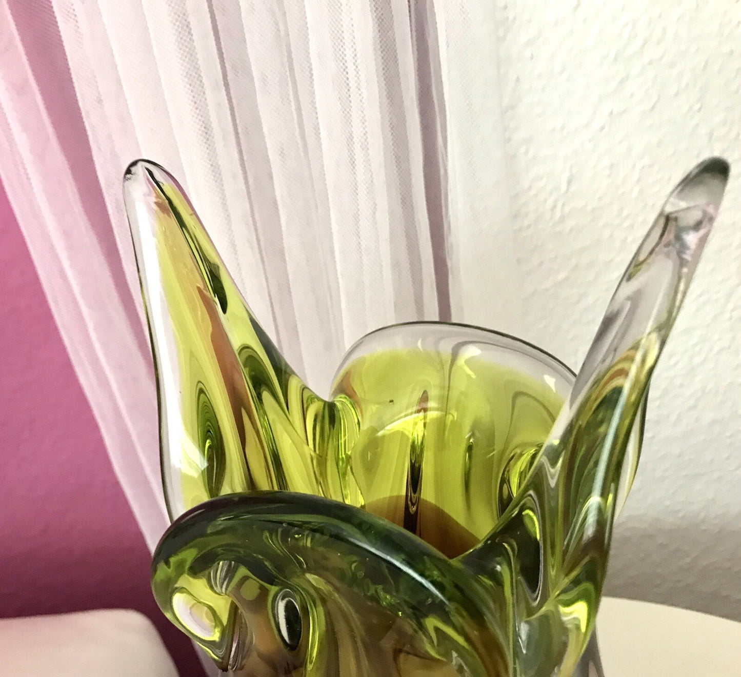 Vintage große Glasvase Vase Chribska 60er Jahre Glas Hospodka grün aubergine