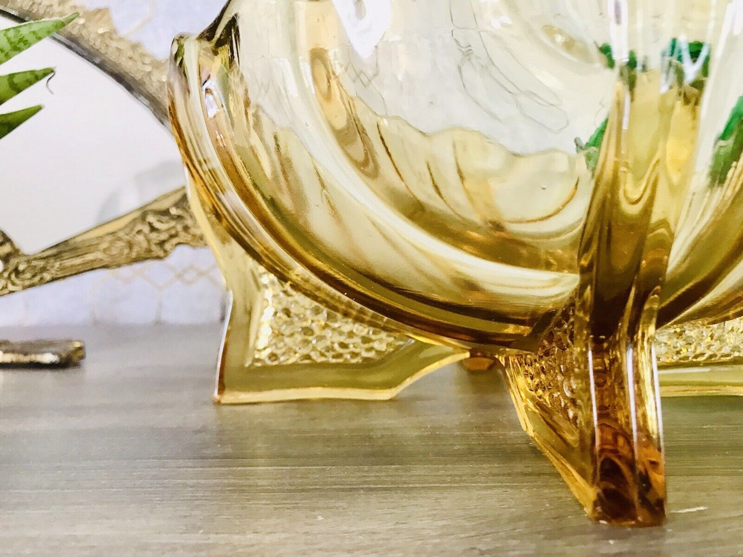 Antik Art Déco gelb Pressglas Jardiniere Schale Glas RAR markant