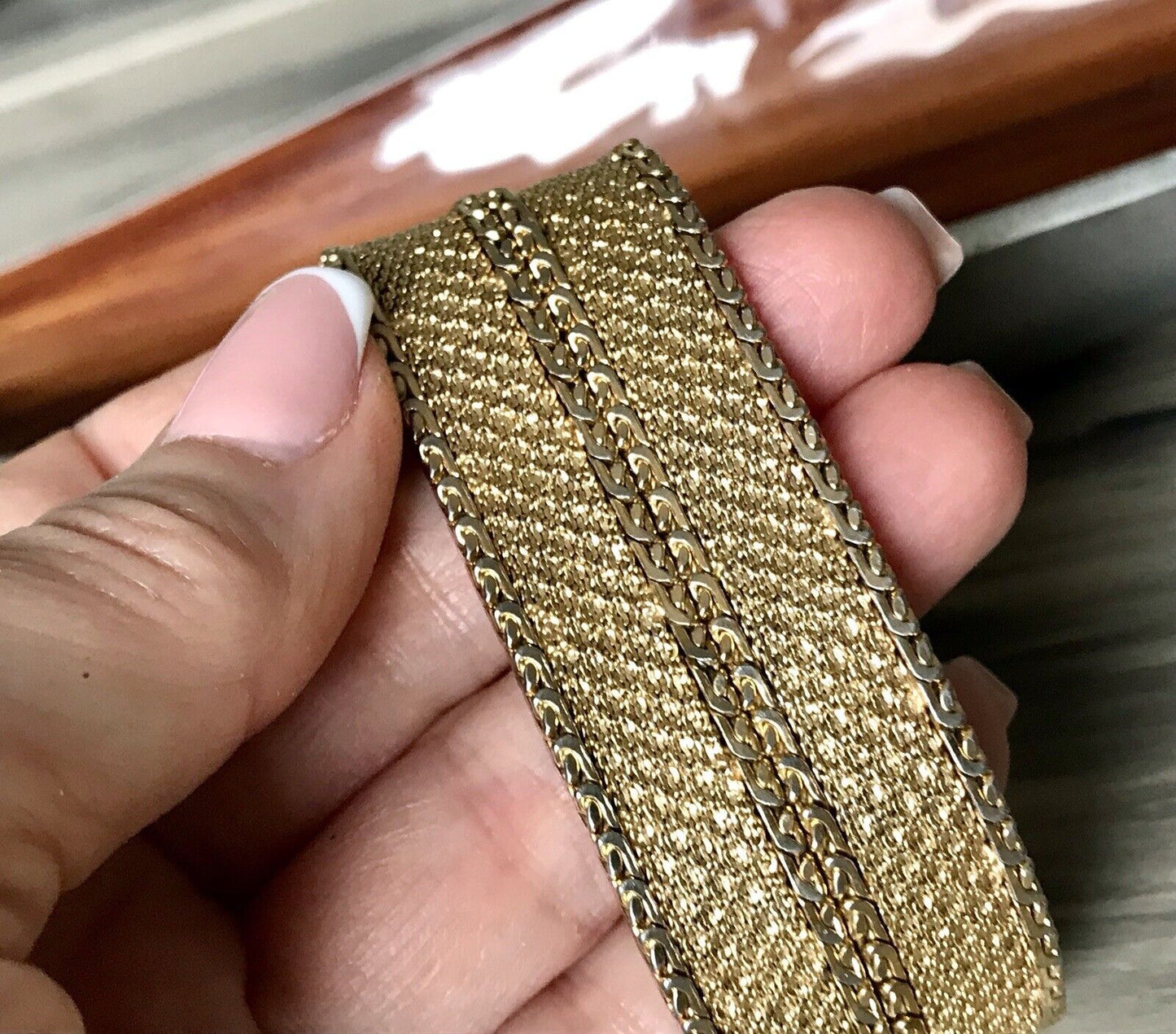 Vintage breites Teppicharmband Armband vergoldet Amerik. Doublè