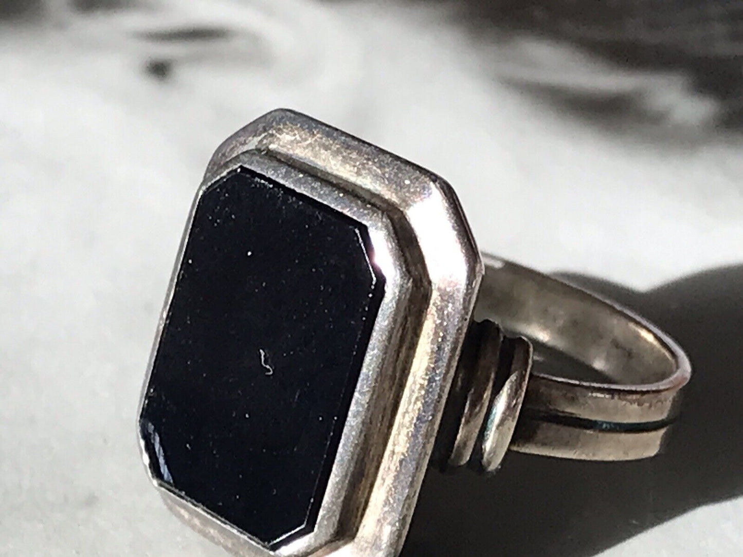Antik Art Déco Edel Onyx Siegel RING Silber 835 Gr.60