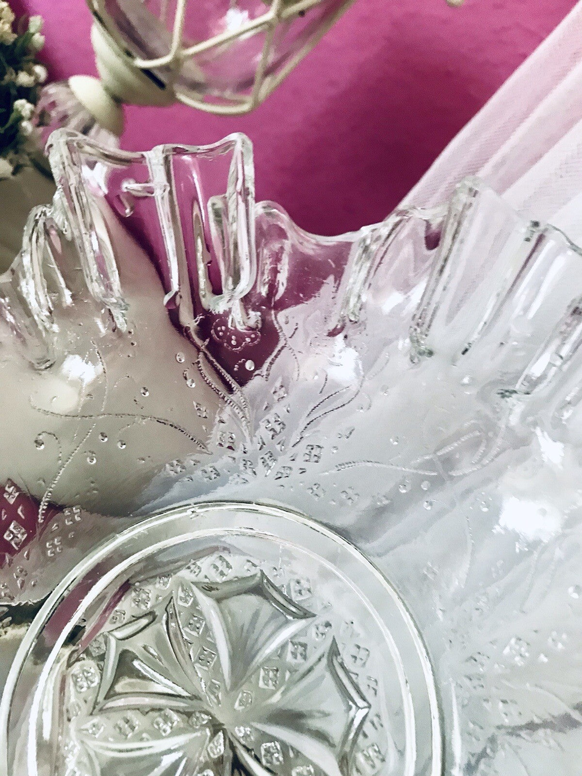 Antik Jugendstil gewellter Serviettenrand Pressglas Schale Glas so schön!