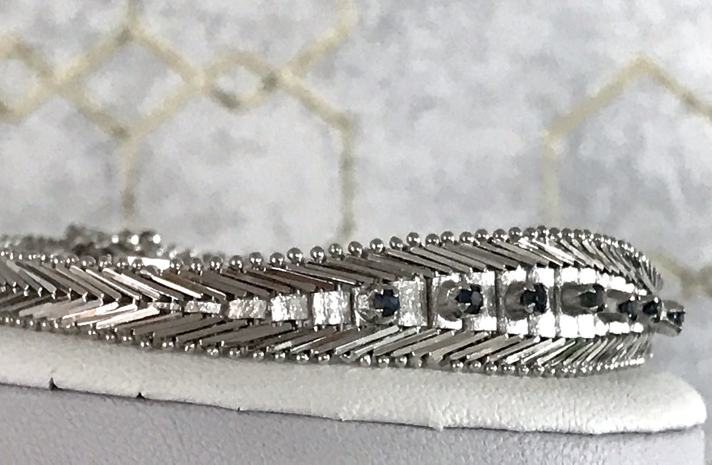 Antik Edel Art Déco 835 Silber Collier rhodiniert Halskette blau Steine Armband