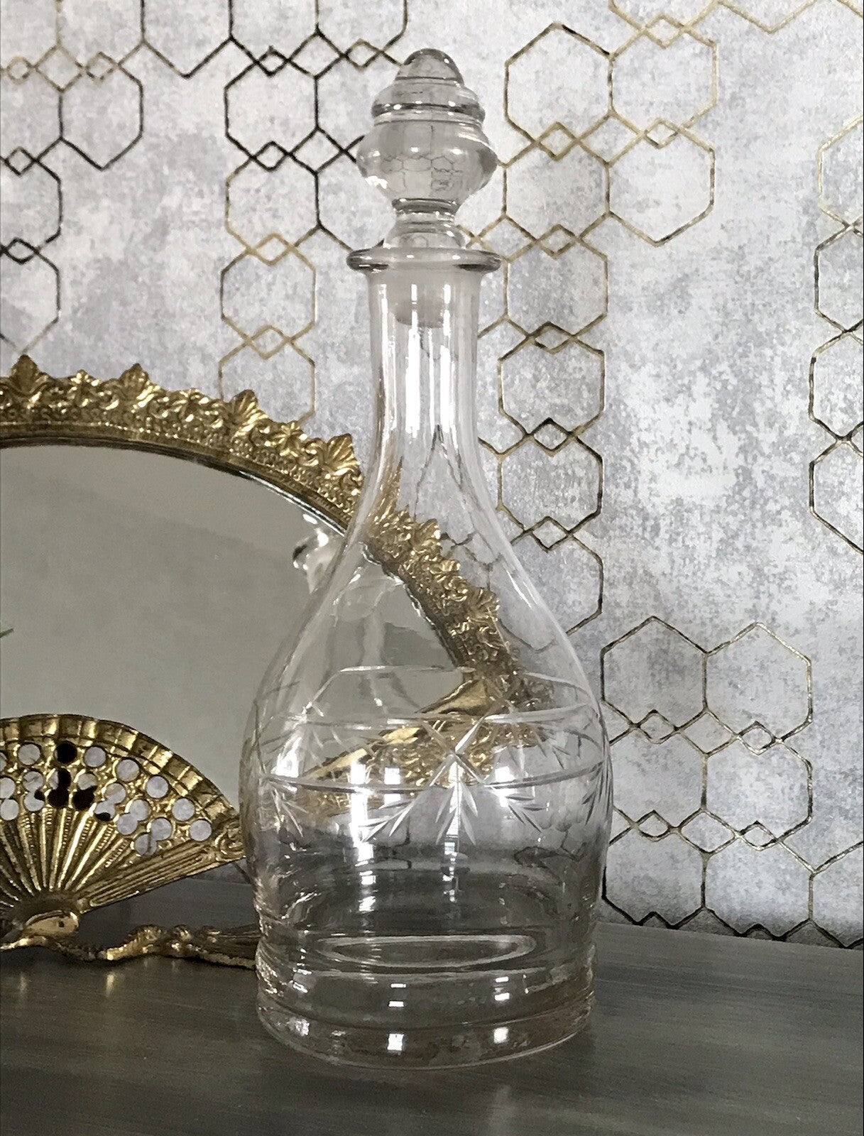 Antik Vintage Glaskaraffe Karaffe Zier- Schliff