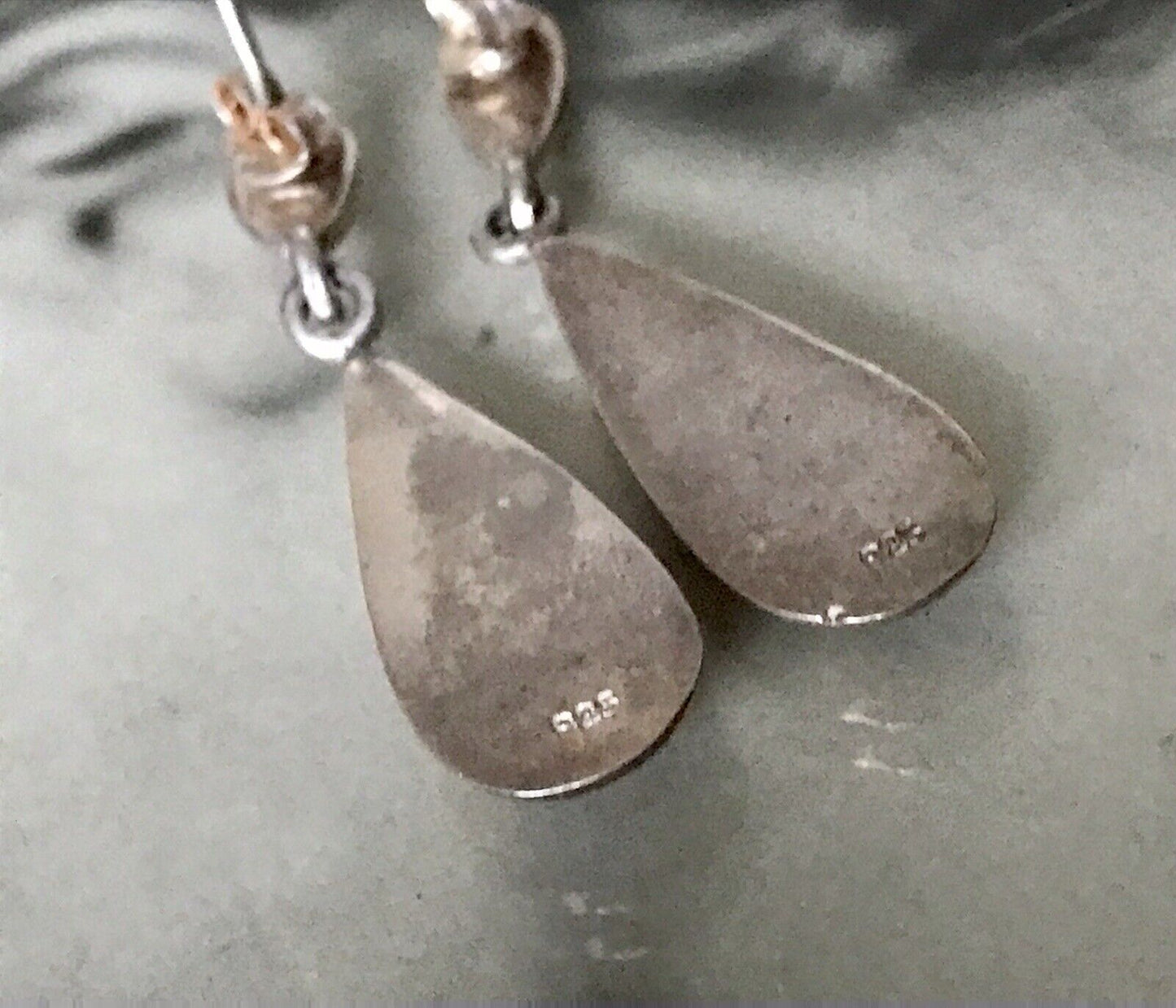 Alt Vintage Ohrhänger Ohrringe DAMEN 925 Silber pastellig Perlmutt Steine SUPER