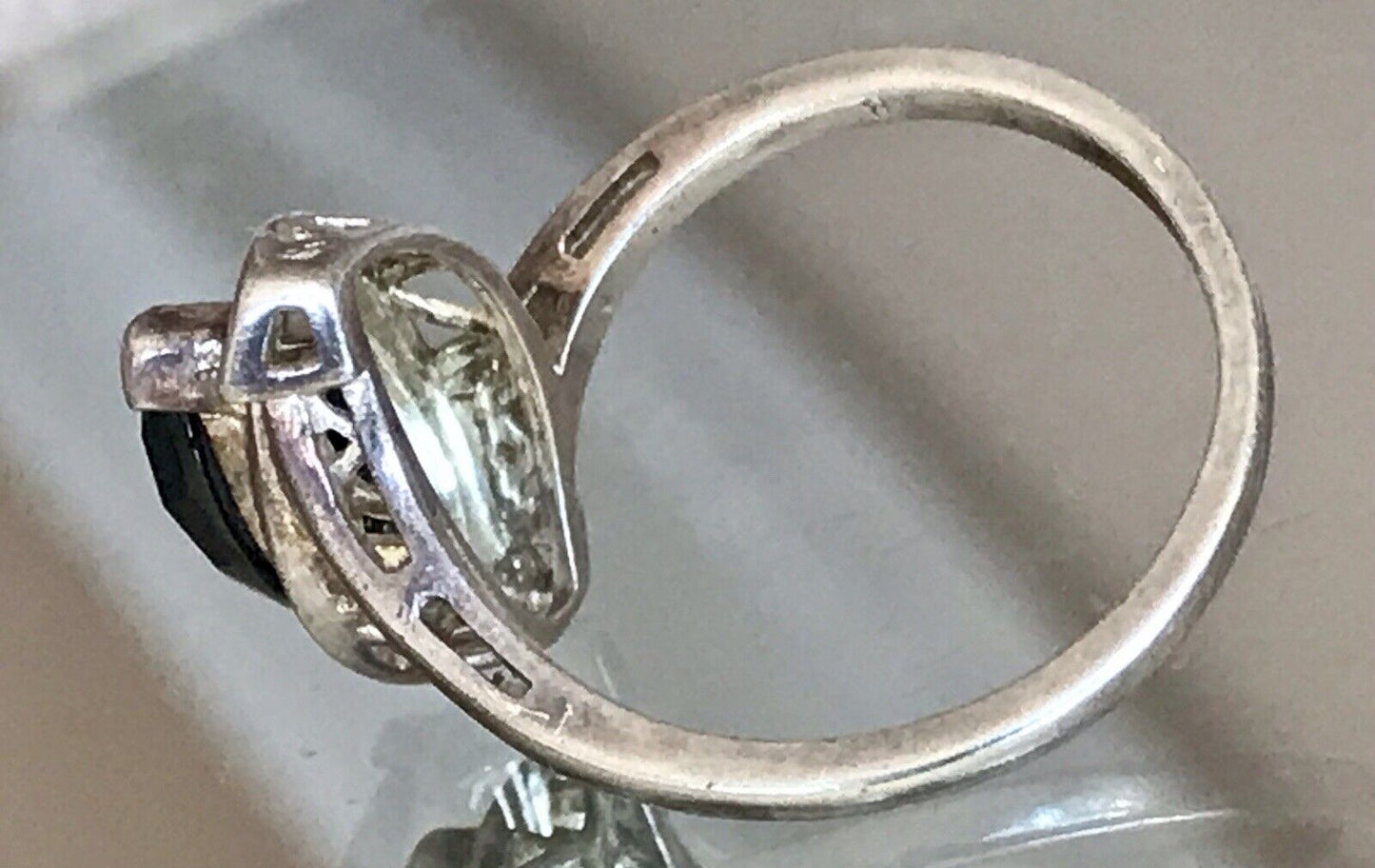 Vintage Onyx? DAMEN RING Silber 925 Gr.55 17,5 Schiffchen