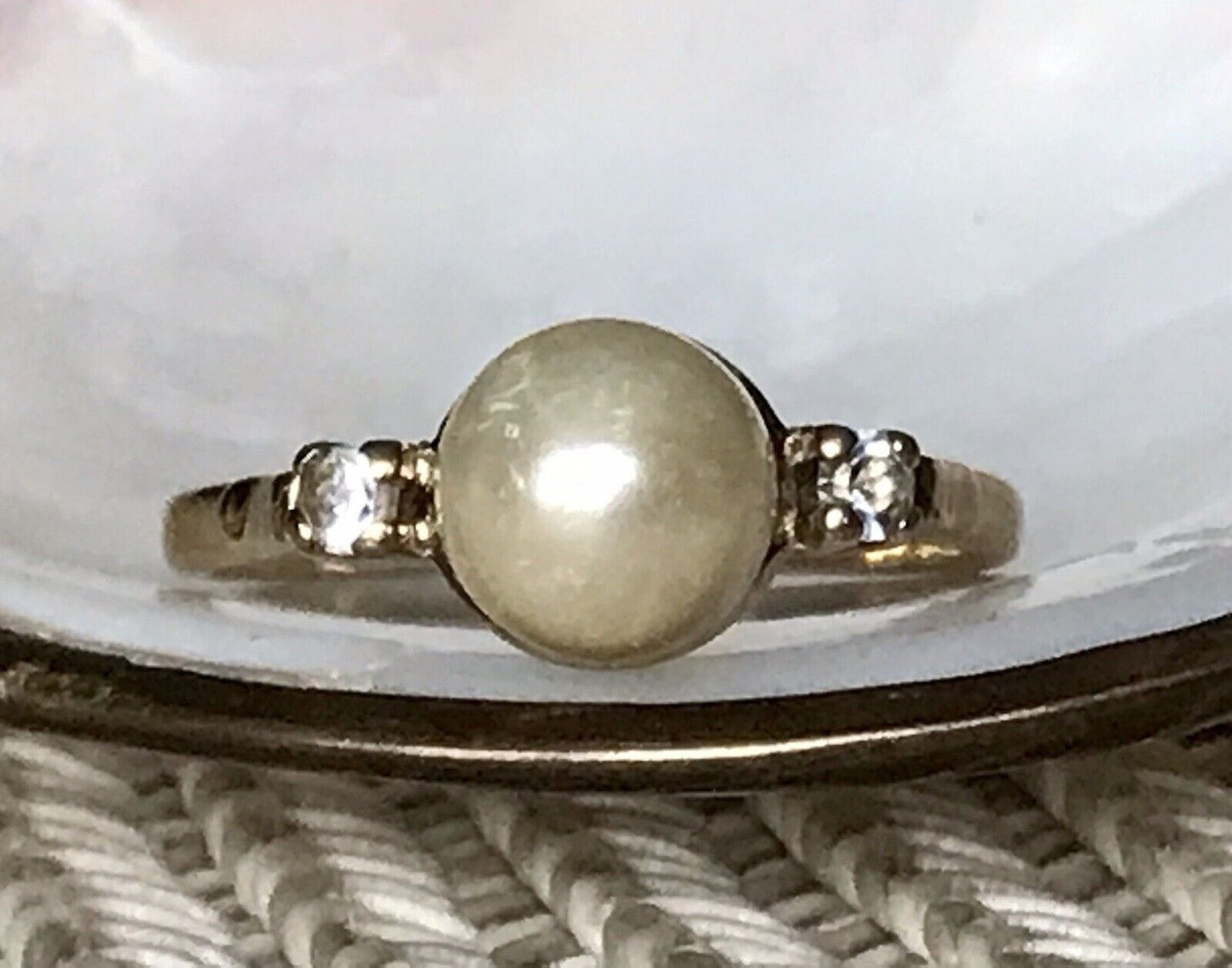 Antik Alt Edel DAMEN RING Silber 925 Perle farblose Steine Gr.58 18,4 vergoldet