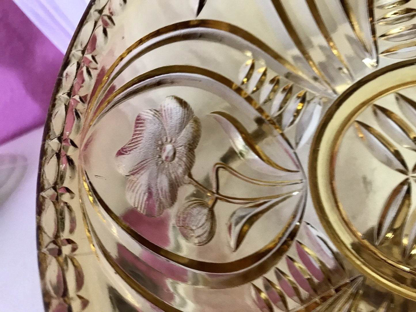 Antik Art Déco Vintage Pressglas Schale gelb Klatschmohn