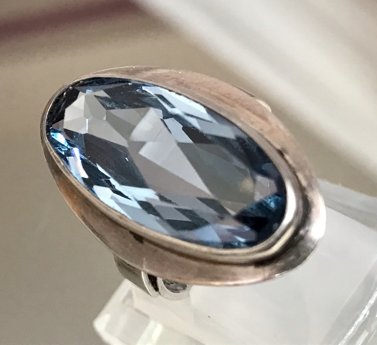 Vintage Edel DAMEN RING Silber 835 blauer Stein Topas? Gr.52 16,5