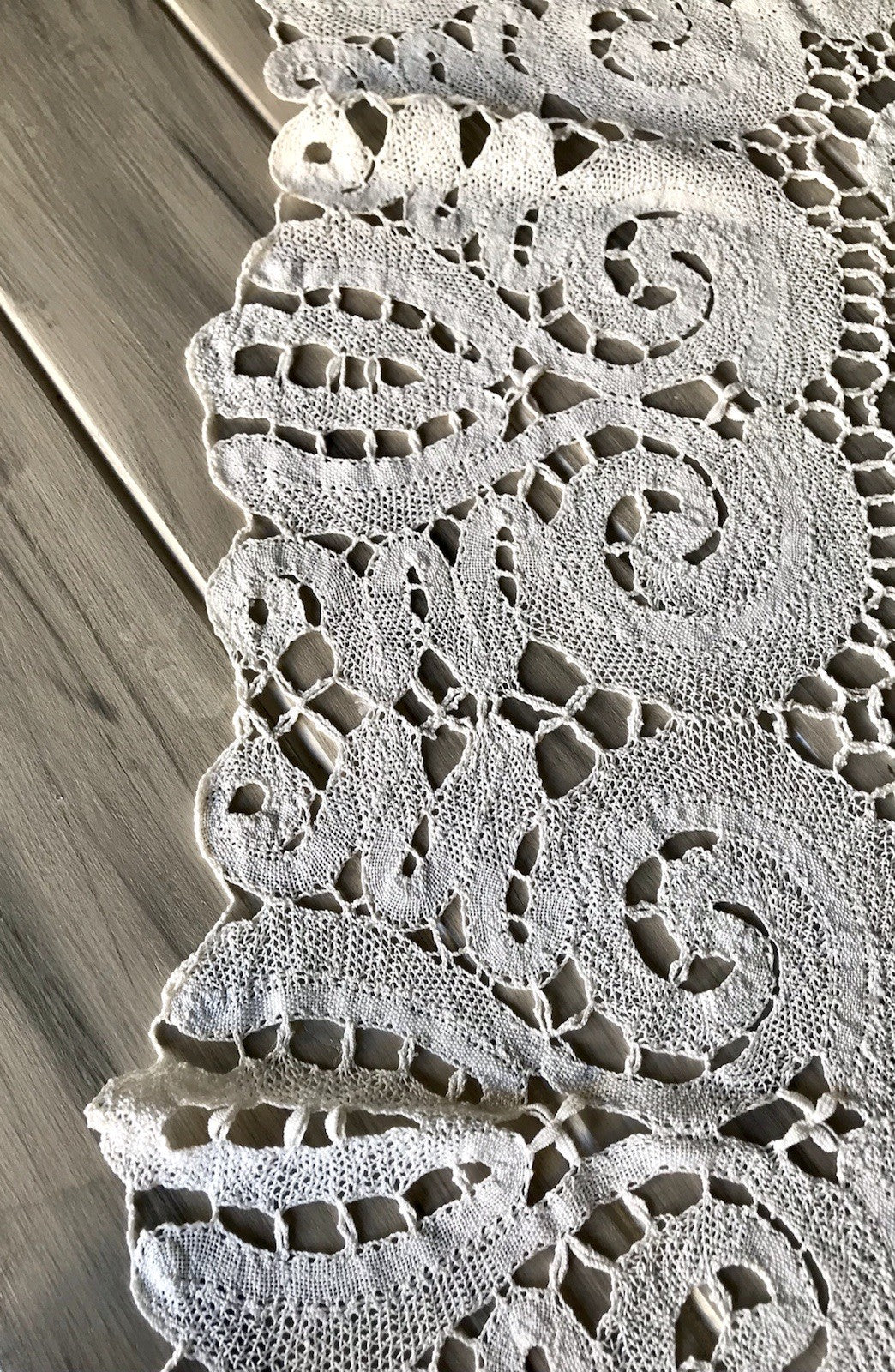 Antik Filetspitze Tischdecke beige Baumwolle Klöppel Spitze Landhaus Erscheinung