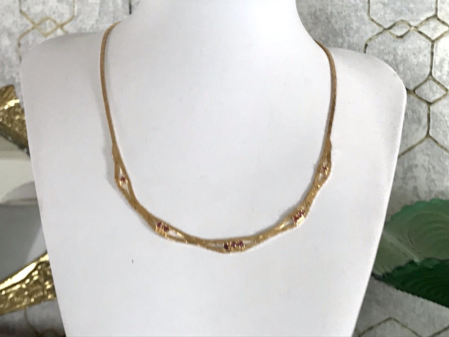 Alt Edel Vintage 925 Silber vergoldet Collier Halskette Rubine?