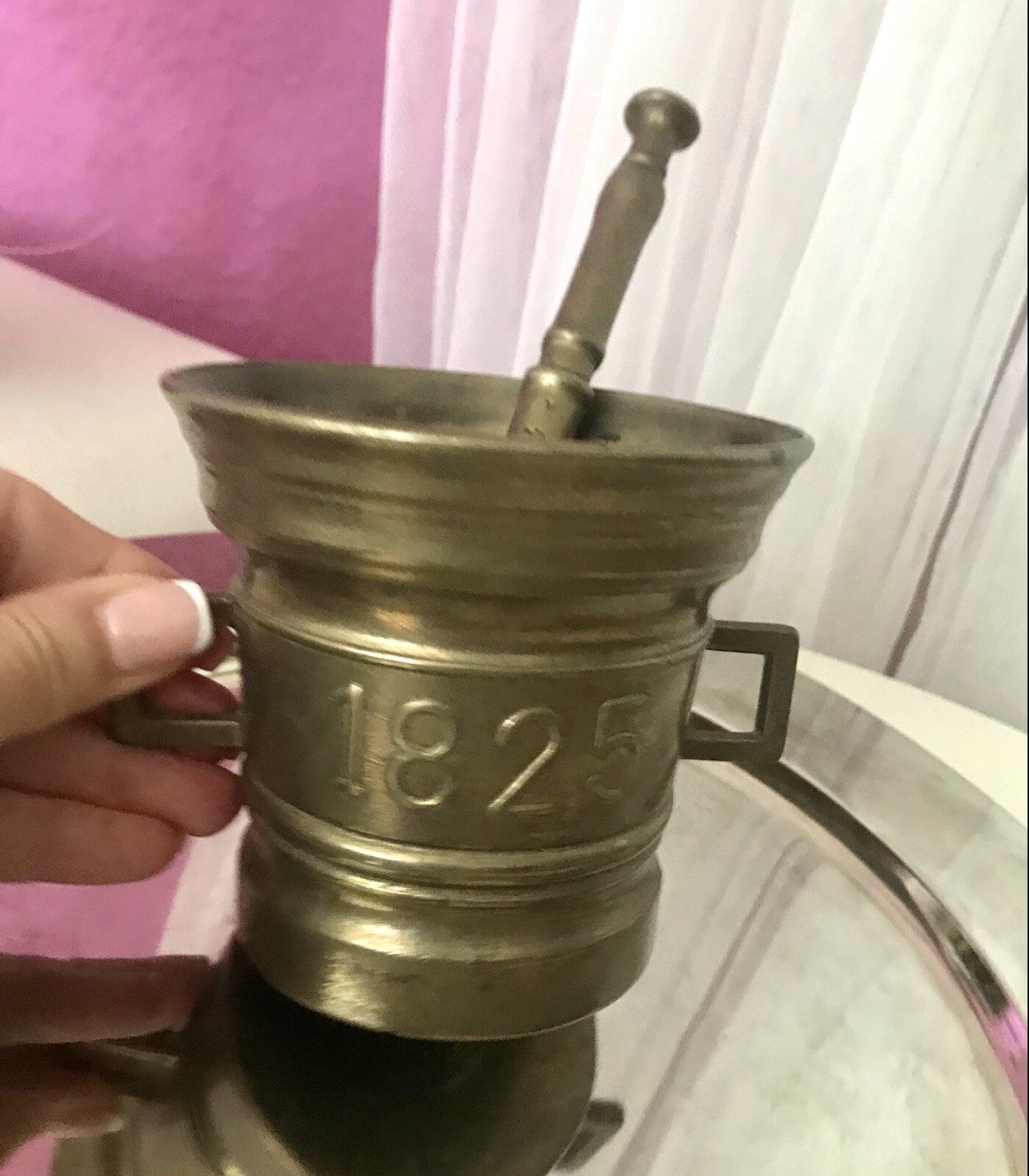 Alt Vintage Messing Mörser mit Pistill Stößel 1825 Replik