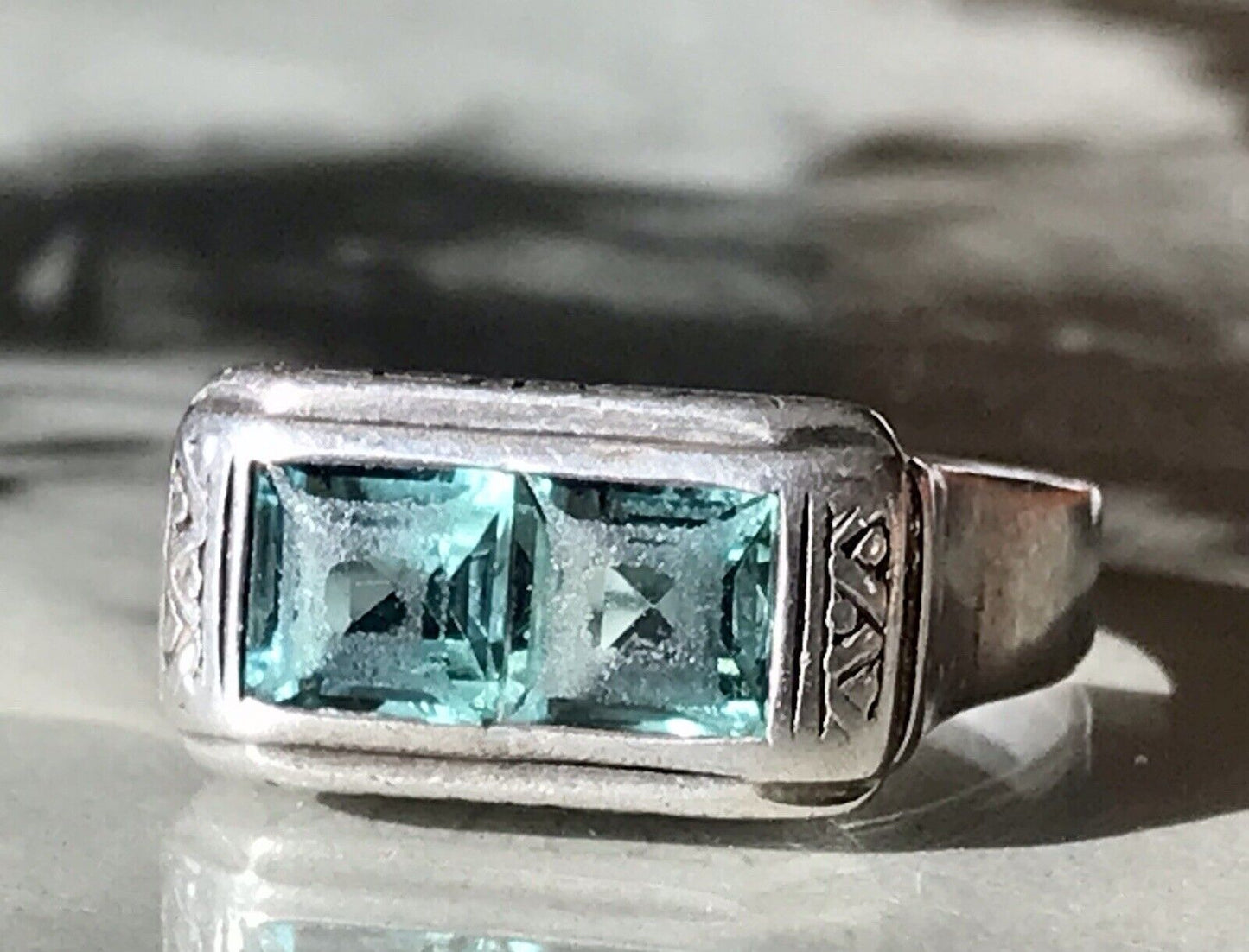 Antik Art Déco Unisex RING Silber Gr. 62 19,7 Blaugrüne Steine