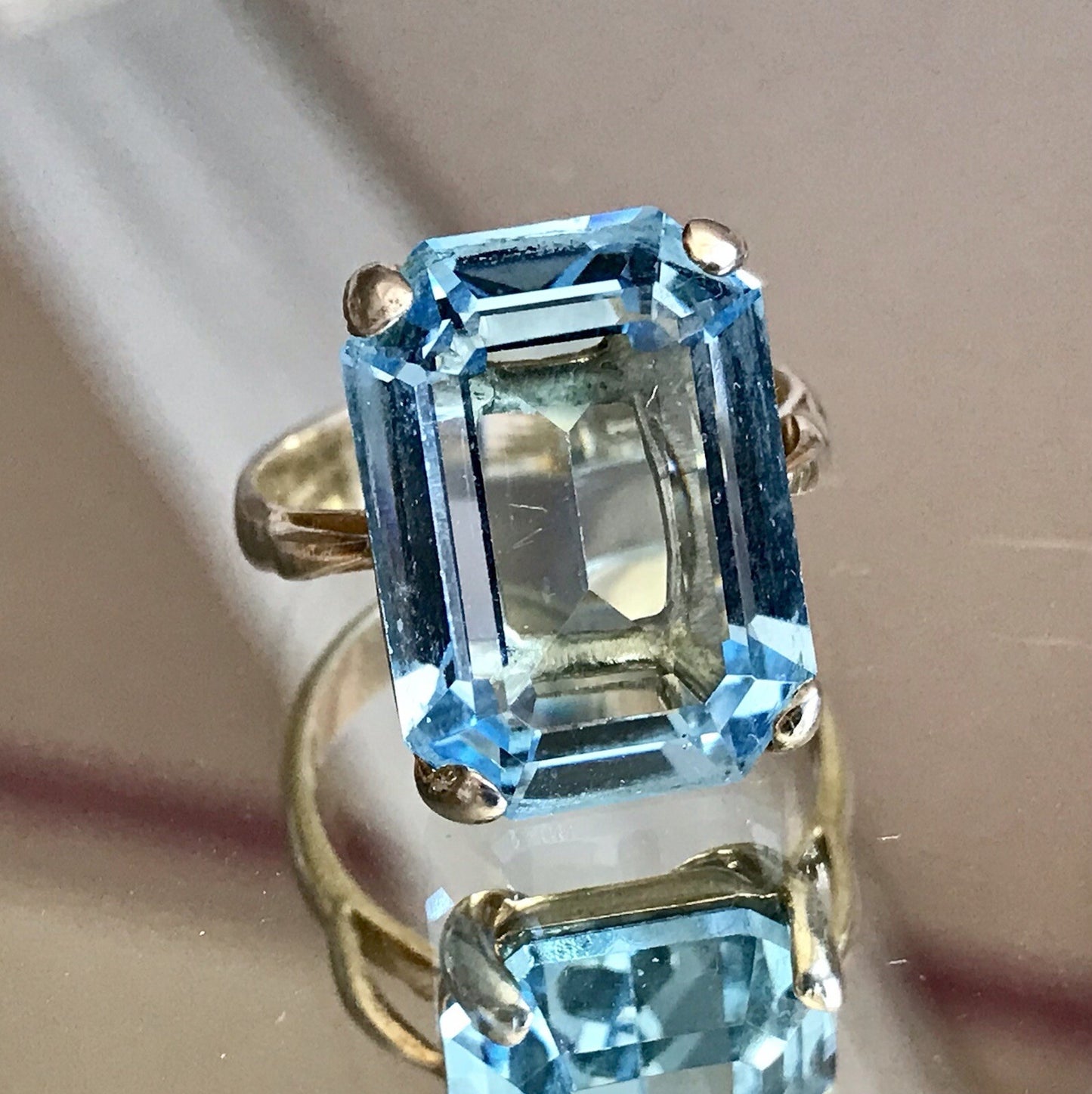 Vintage alt Damen Ring blauer Stein Silber vergoldet 925 Gr.59 18,8 wunderschön!