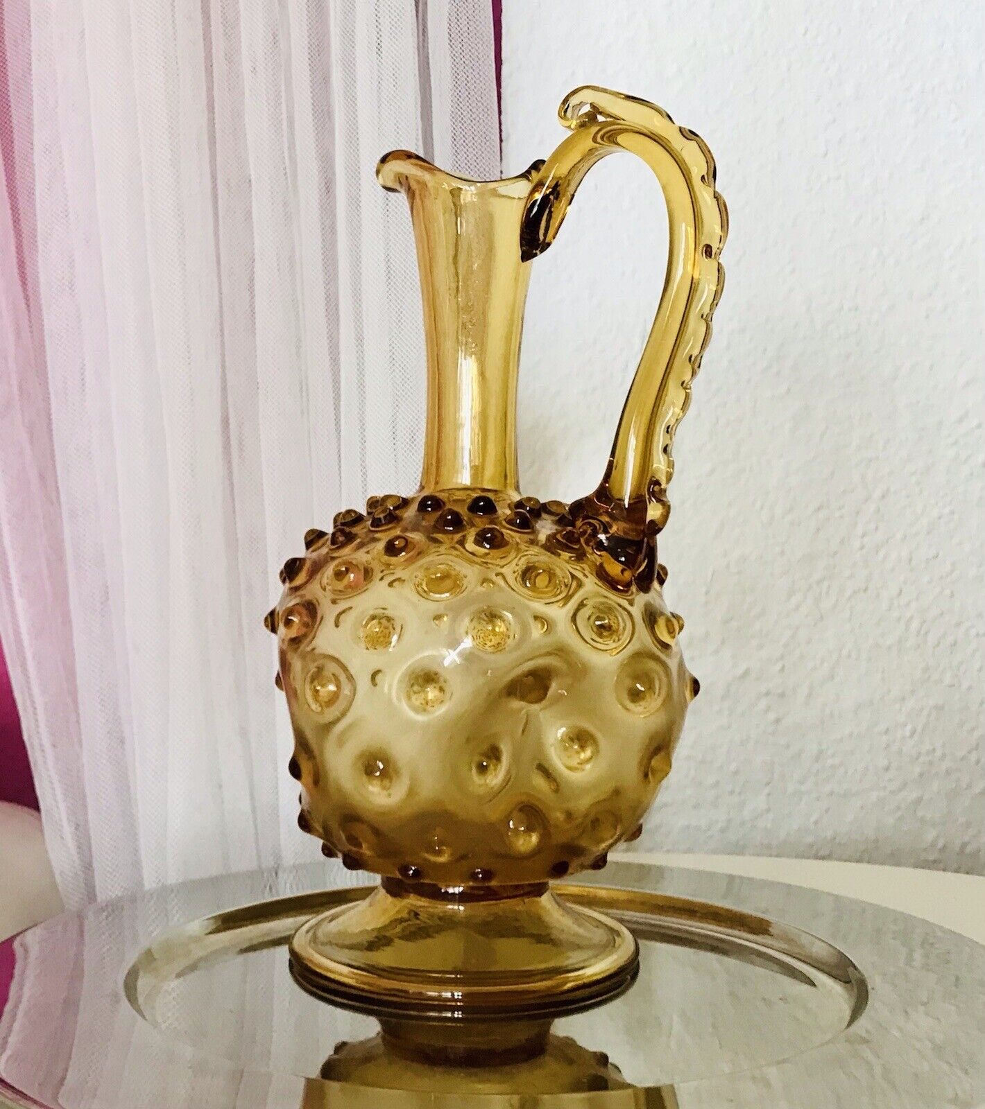 Murano Barovier Tosso ? 60er Karaffe Kanne Vase Glas Gelb Noppen Dubben Abriss