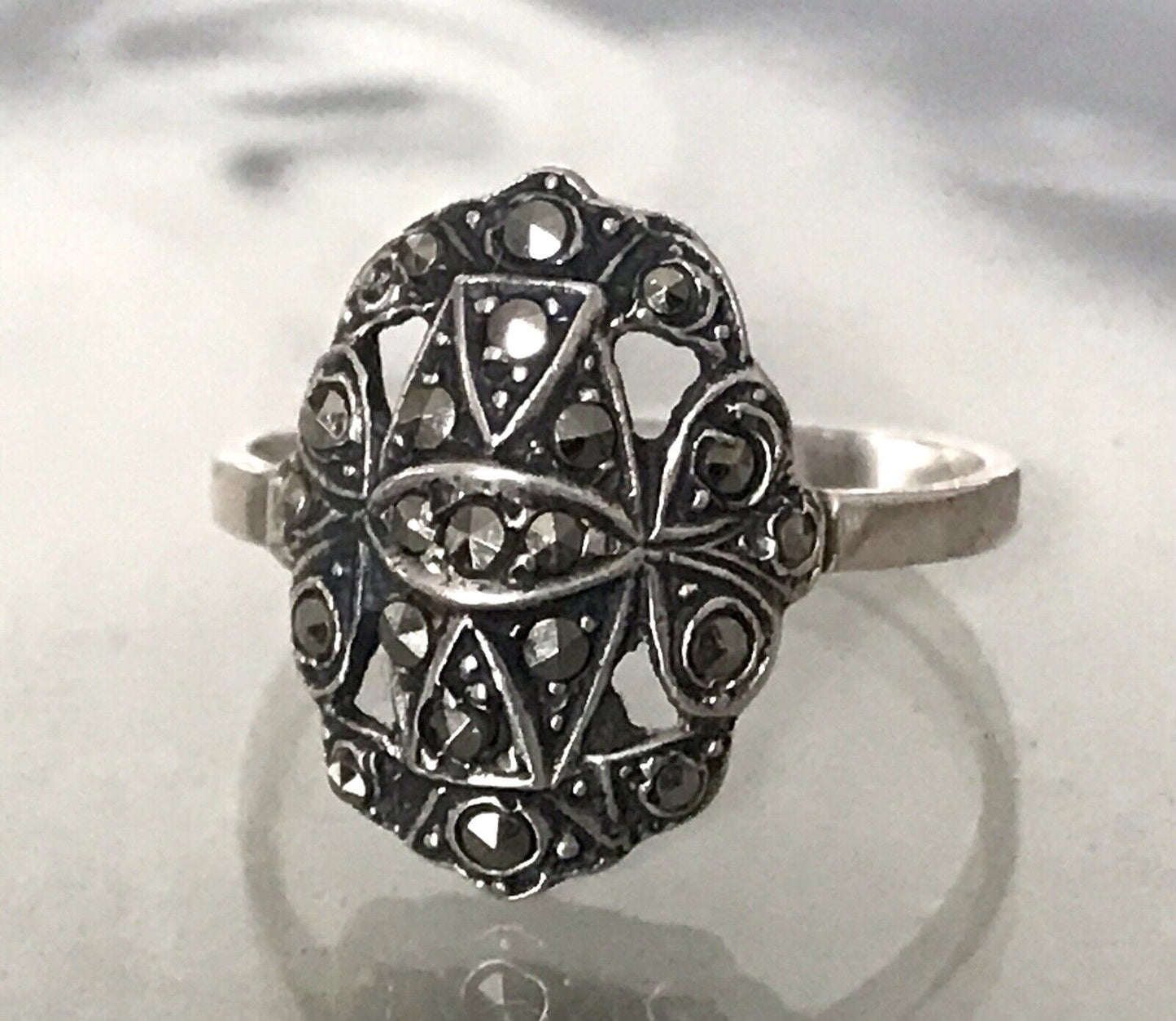 Antik Art Déco Edel Markasite DAMEN RING Silber 925 Gr.52 53 Schiffchen 1,68