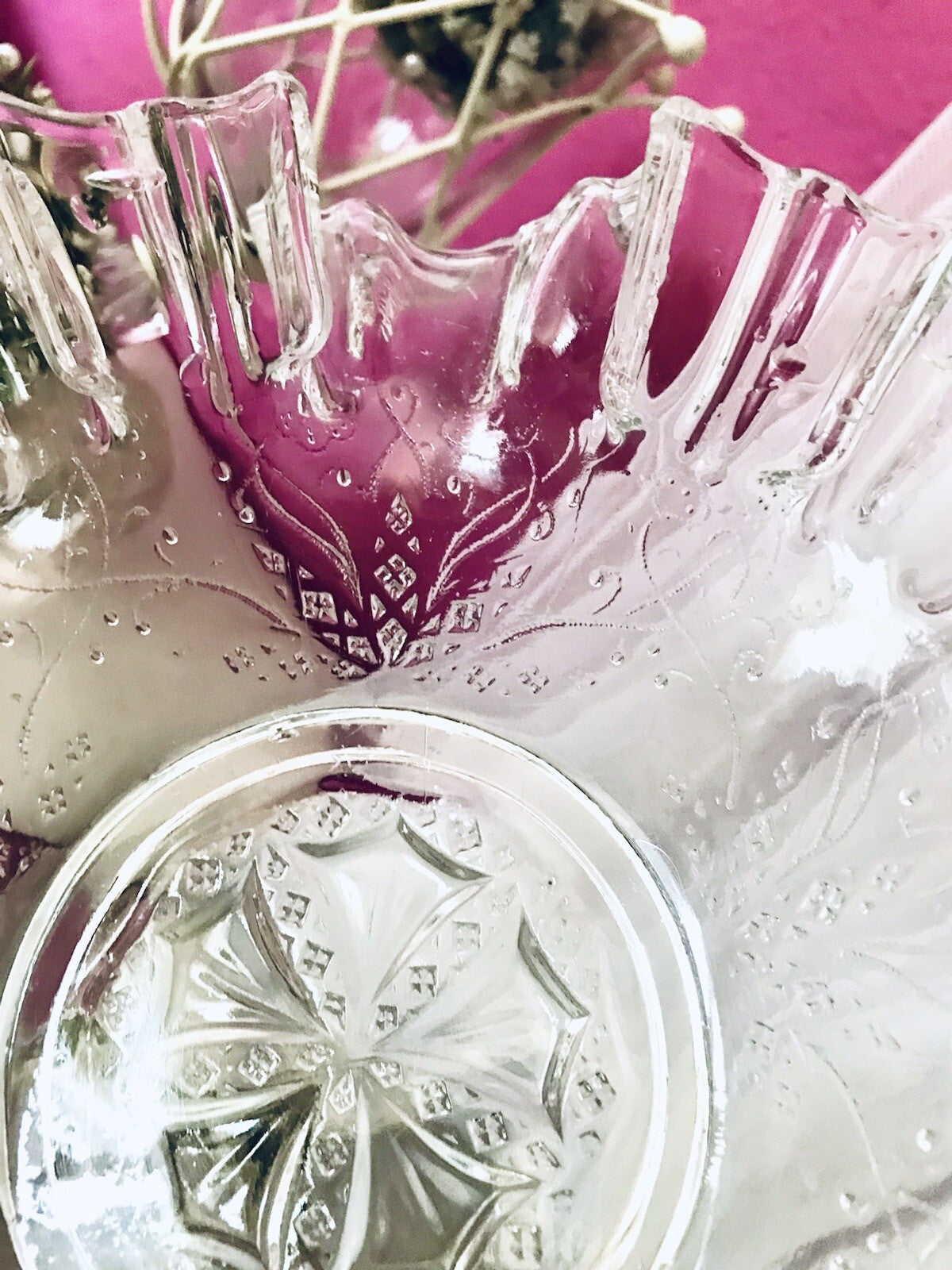 Antik Jugendstil gewellter Serviettenrand Pressglas Schale Glas so schön!