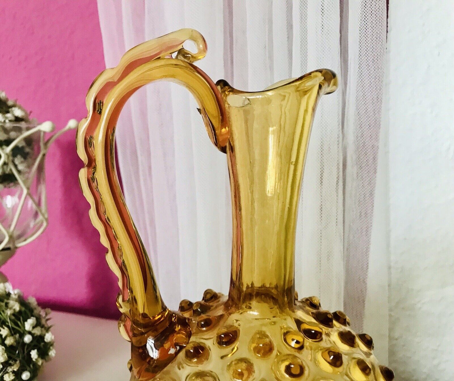 Murano Barovier Tosso ? 60er Karaffe Kanne Vase Glas Gelb Noppen Dubben Abriss