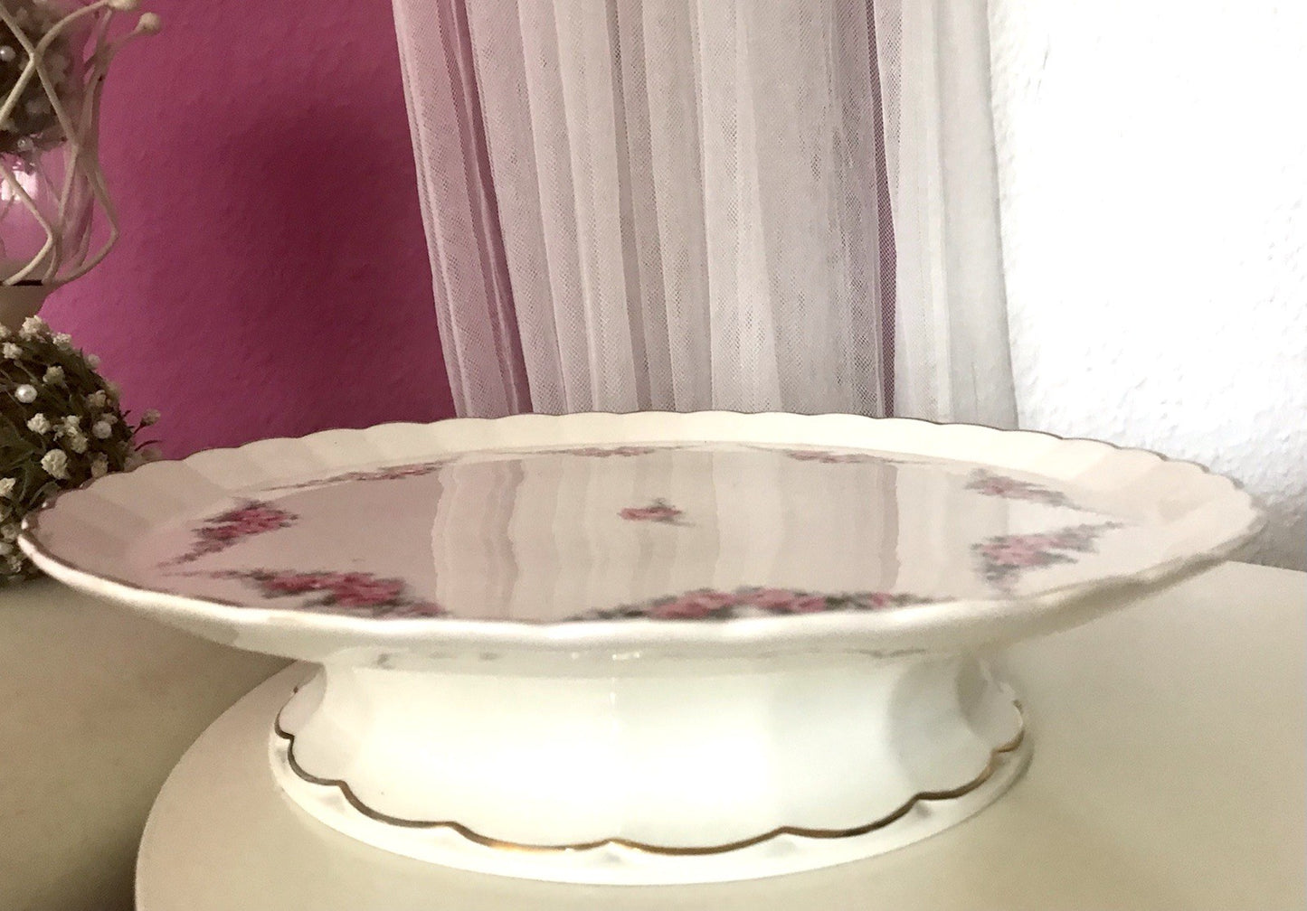 Antik Max Rösler Keramik Tortenplatte Tortenständer Rosen Art Déco