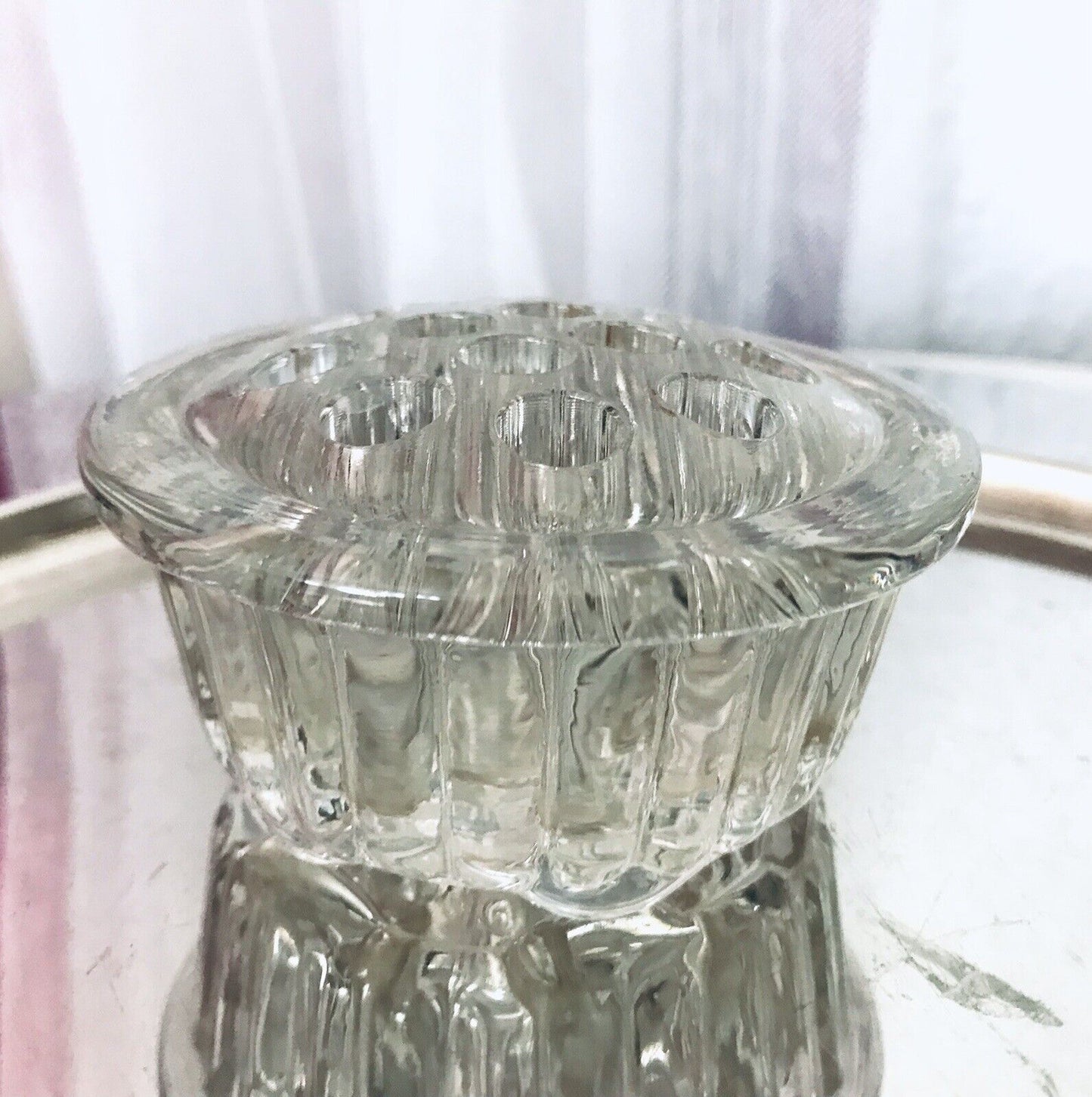 Antik Art Déco Pressglas Blumenvase Steckeinsatz rund Glas