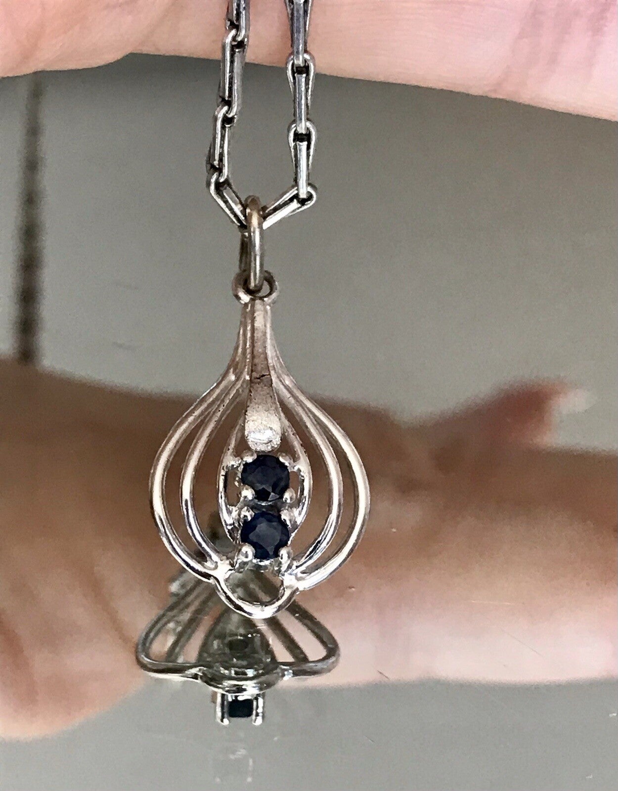 Antik Art Déco Edel Anhänger Kettenanhänger Silber Saphire rhodiniert