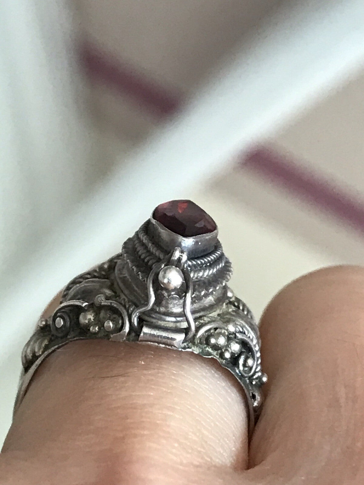 Vintage Edel Granatstein? DAMEN Giftring RING Silber 925 Gr.57