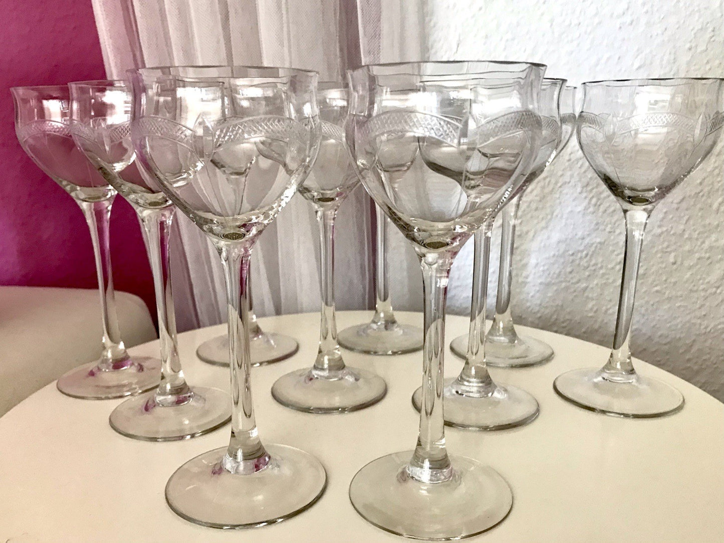Antik Weingläser 10x Gläser Jugendstil optisch gerippt Schliffdekor