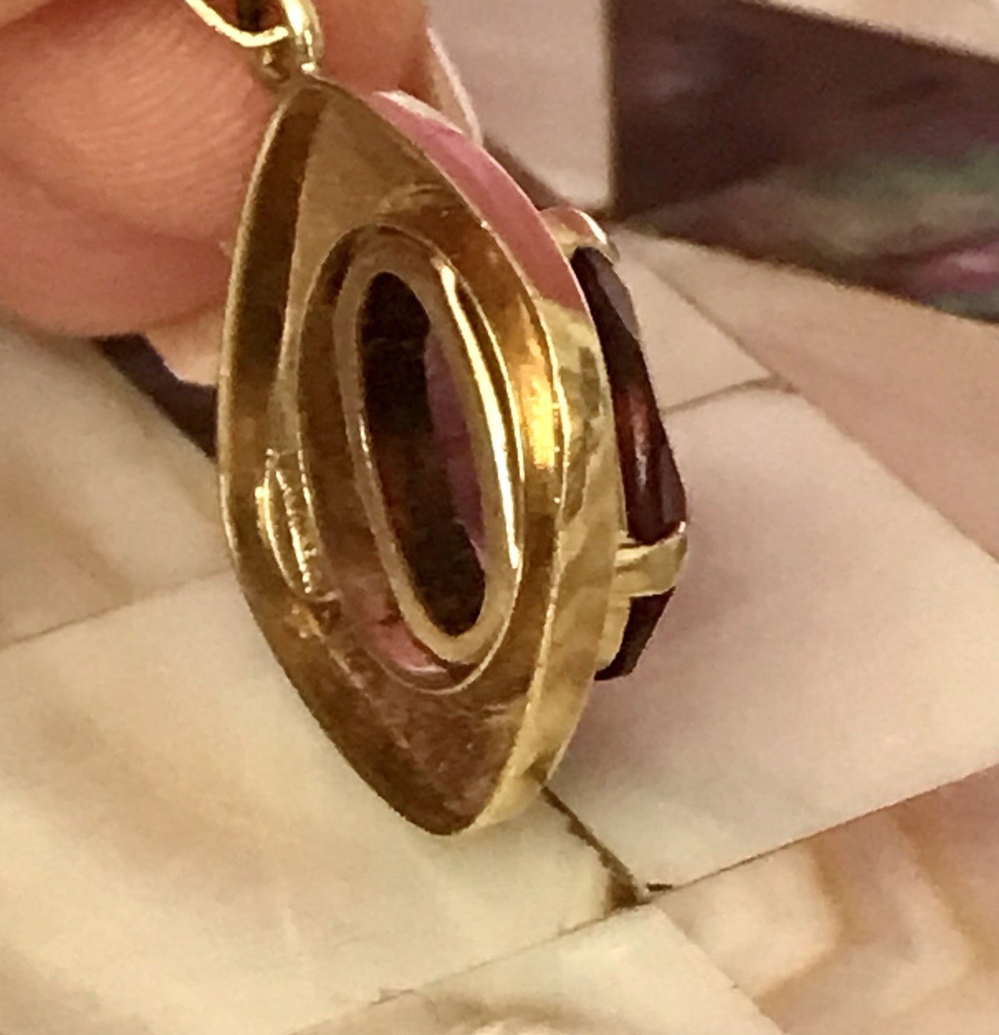 Vintage Designer Anhänger lila Stein Amethyst? Amerik. Doublè vergoldet