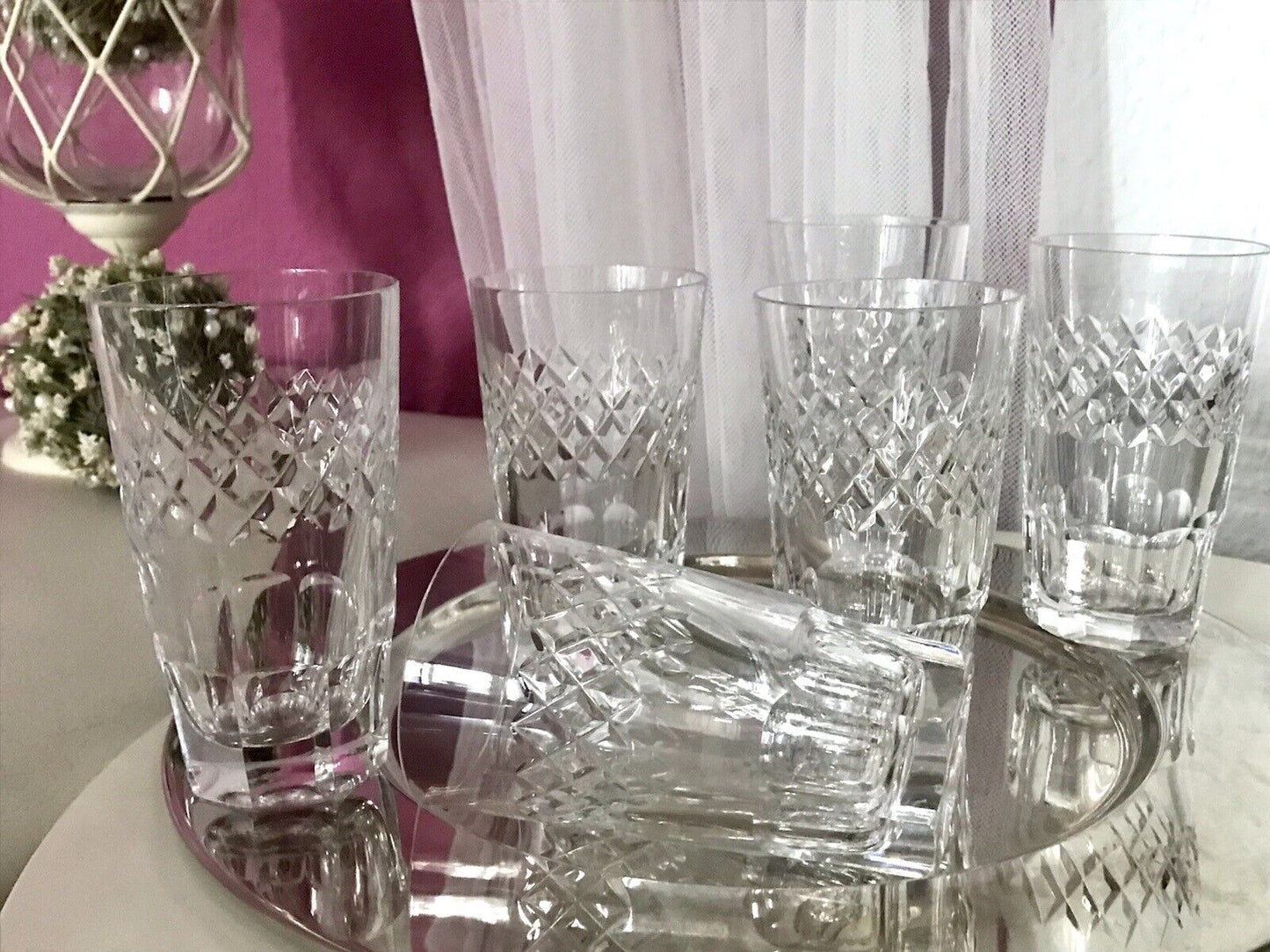 Vintage SEHR EDEL 6x Wassergläser Gläser Becher Kristallglas schön kantiger Fuß