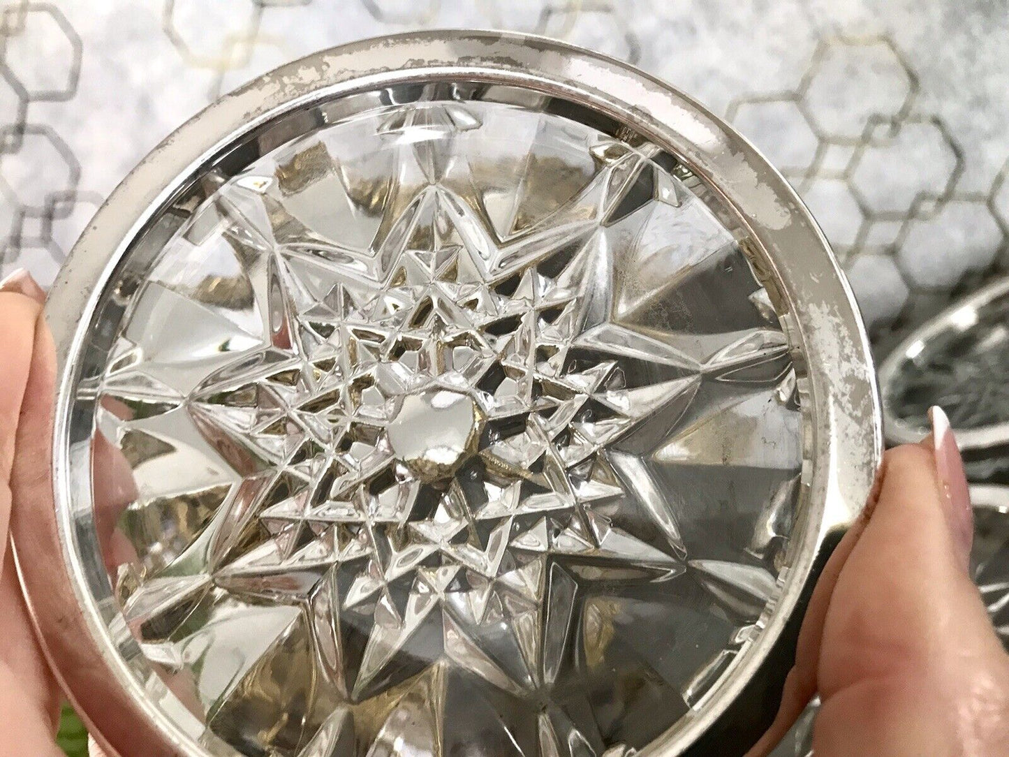 Vintage 6x Untersetzer für Weingläser Glas Kristallglas Bleikristall versilbert