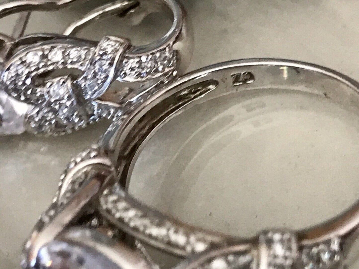 Edel Schmuck Set DAMEN RING & Ohrringe Silber 925 Gr.63 Steine Cubic Zirkonia