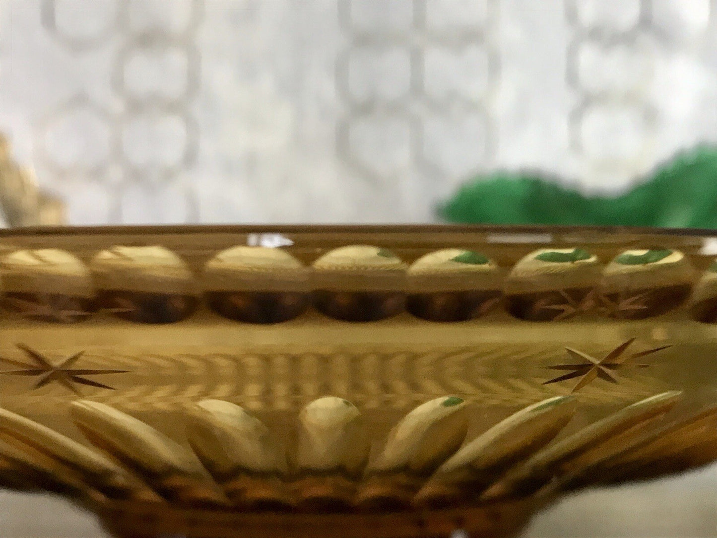 Antik Art Déco Edel Designer Kristallglas Schale Glasschale Bernstein Farbe Gelb