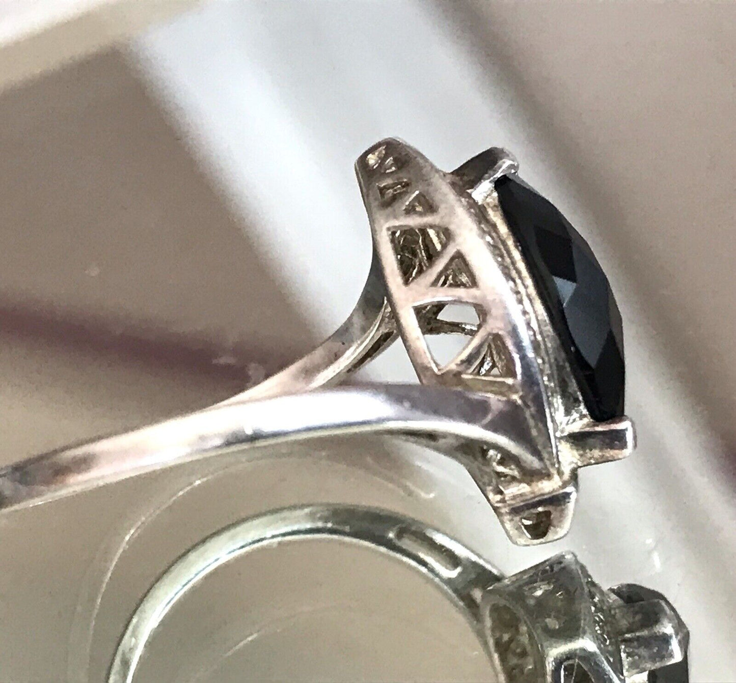 Vintage Onyx? DAMEN RING Silber 925 Gr.55 17,5 Schiffchen